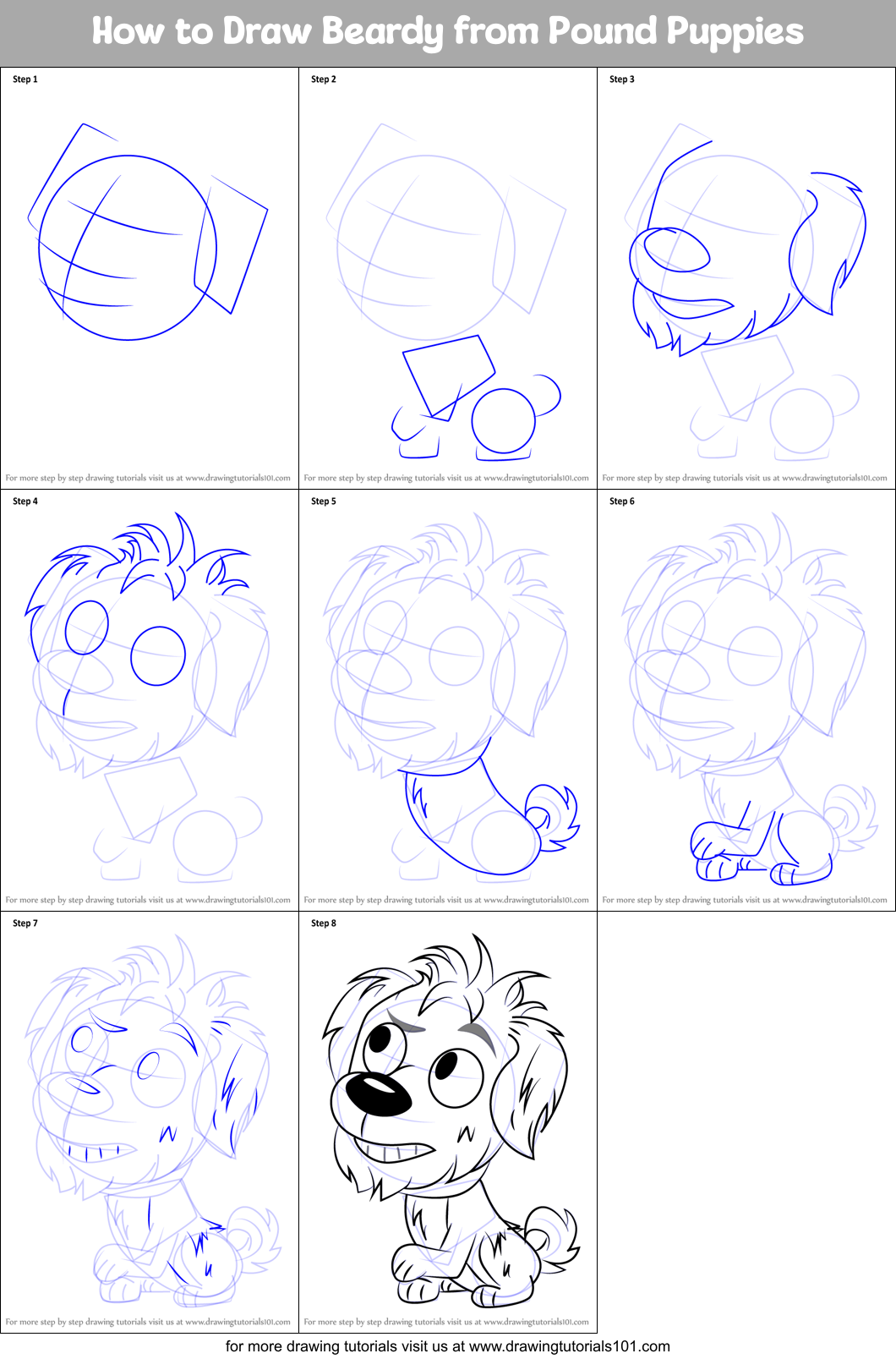 How to Draw Beardy from Pound Puppies Printable Step by Step