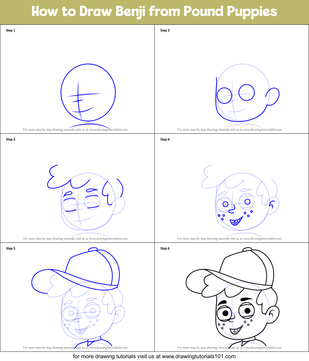 How to Draw Benji from Pound Puppies Printable Step by Step