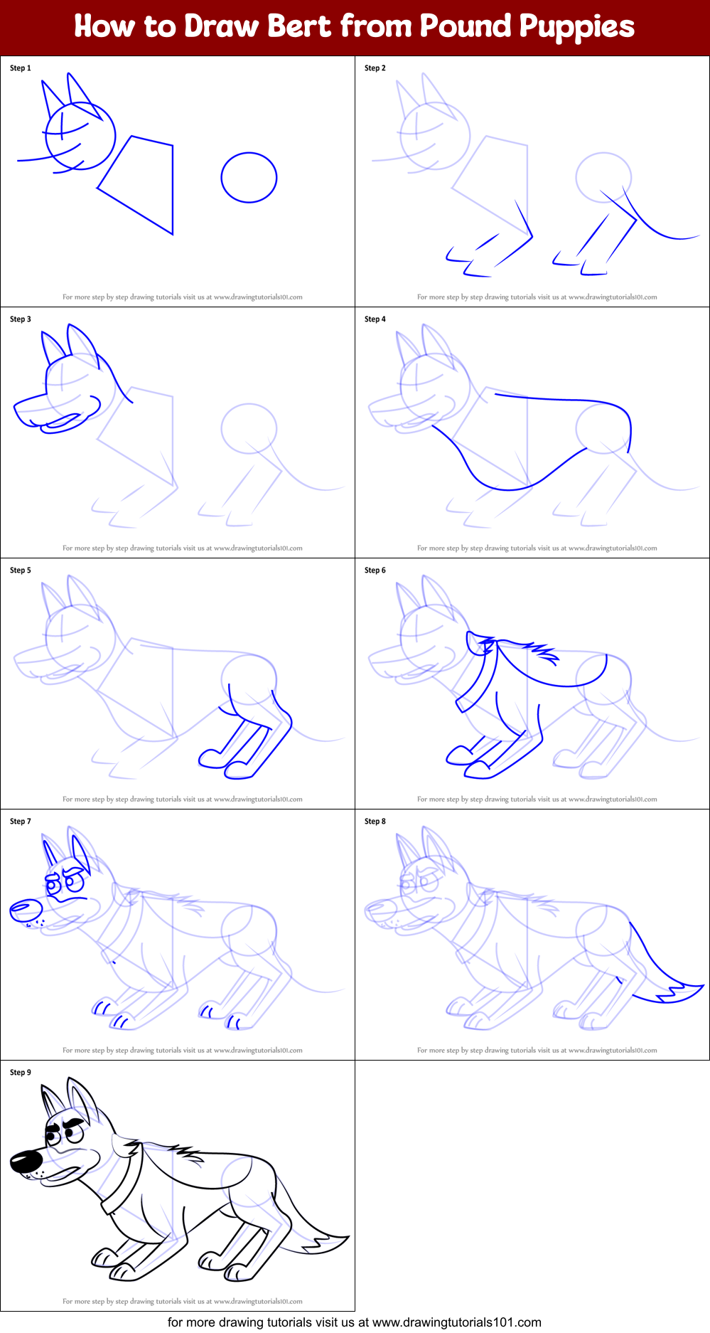 How to Draw Bert from Pound Puppies Printable Step by Step