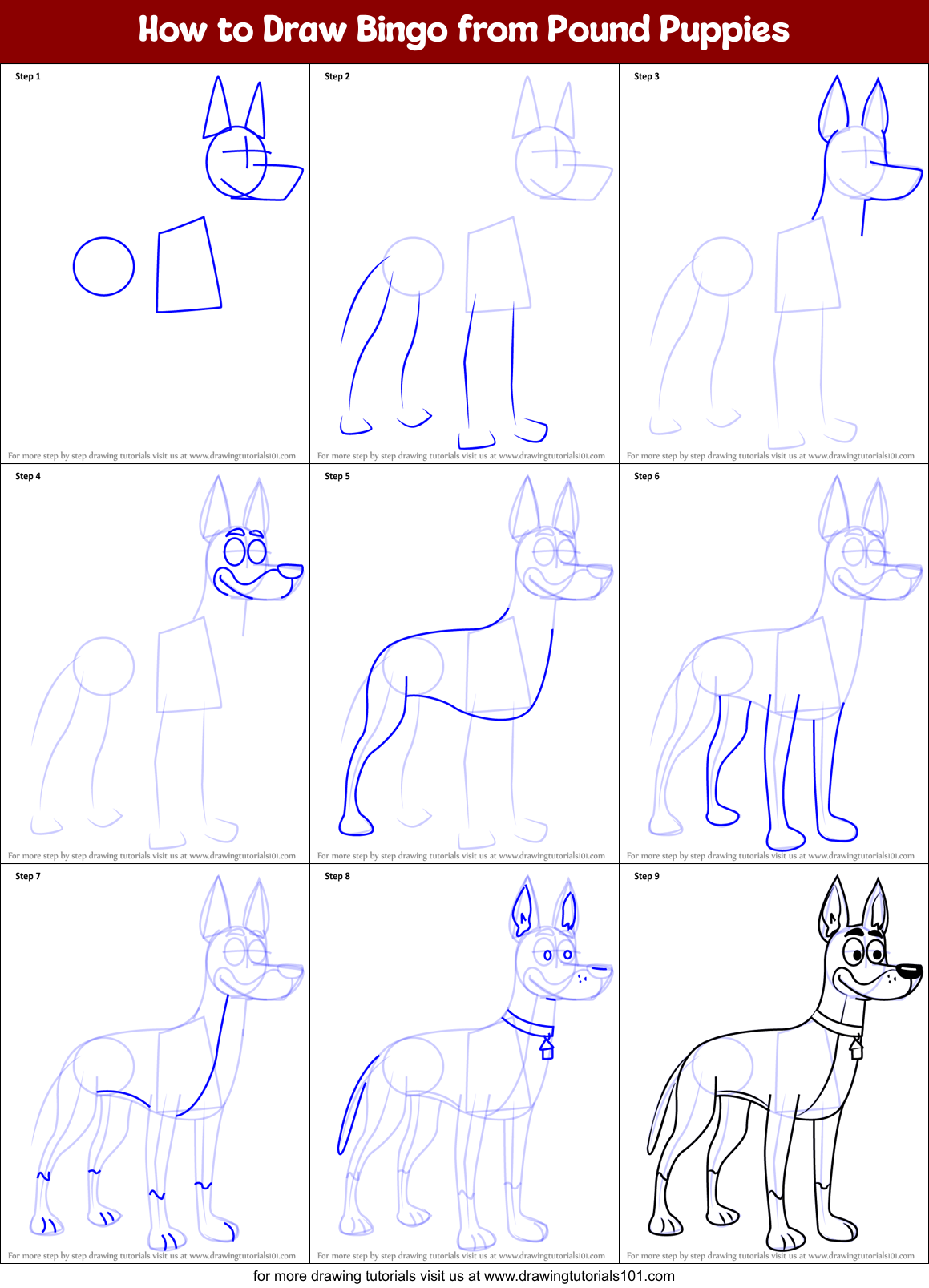 How to Draw Bingo from Pound Puppies Printable Step by Step