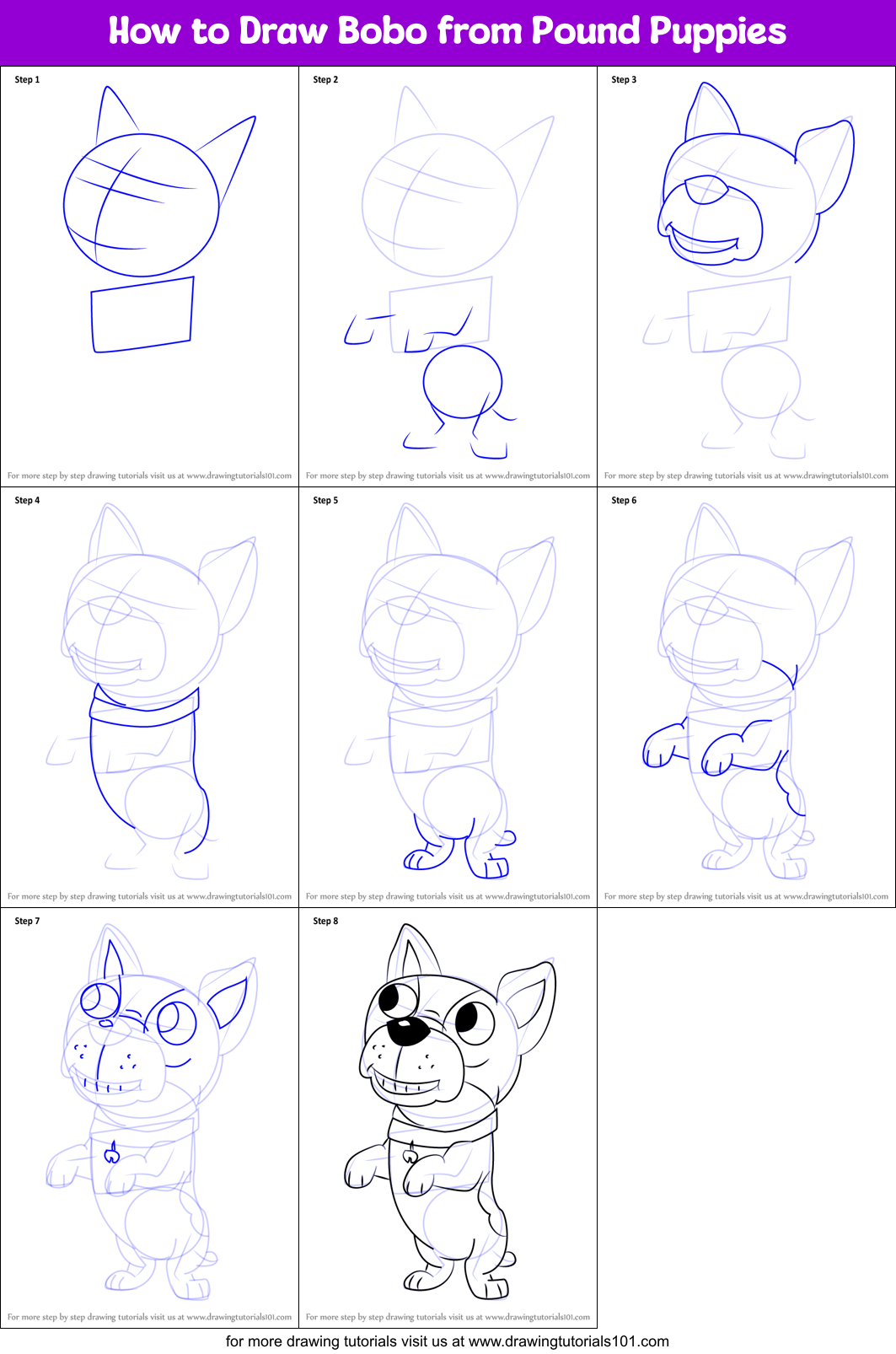 How to Draw Bobo from Pound Puppies Printable Step by Step