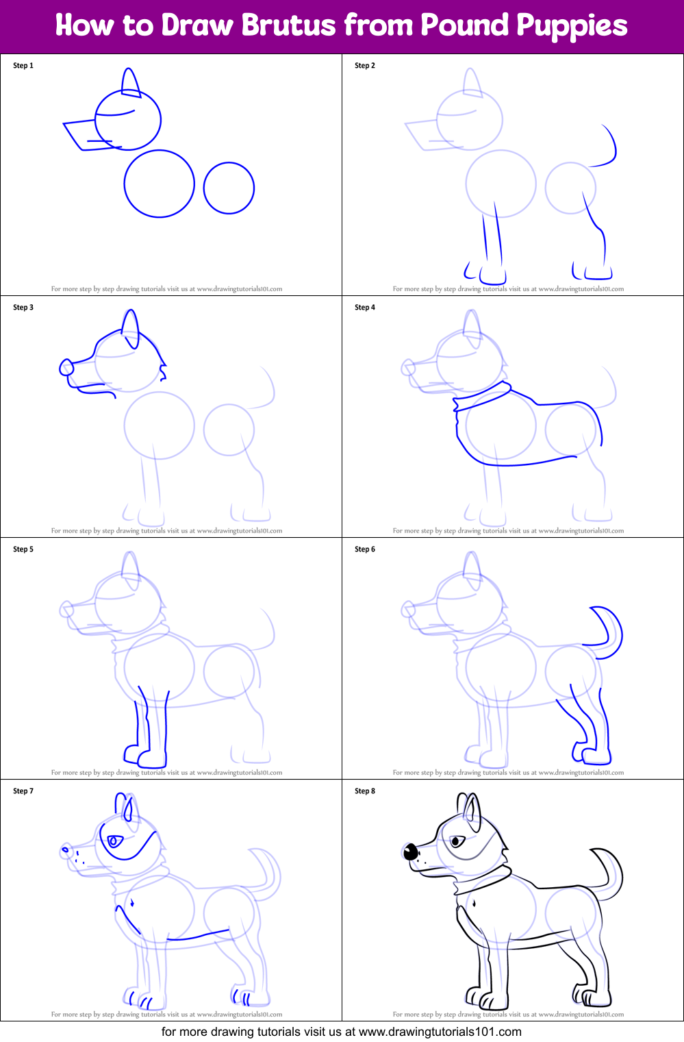 How to Draw Brutus from Pound Puppies Printable Step by Step