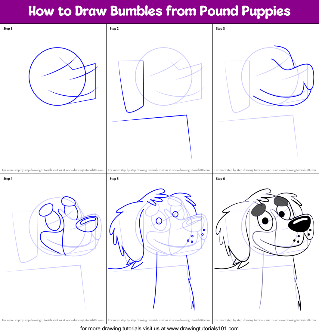 How to Draw Bumbles from Pound Puppies Printable Step by Step