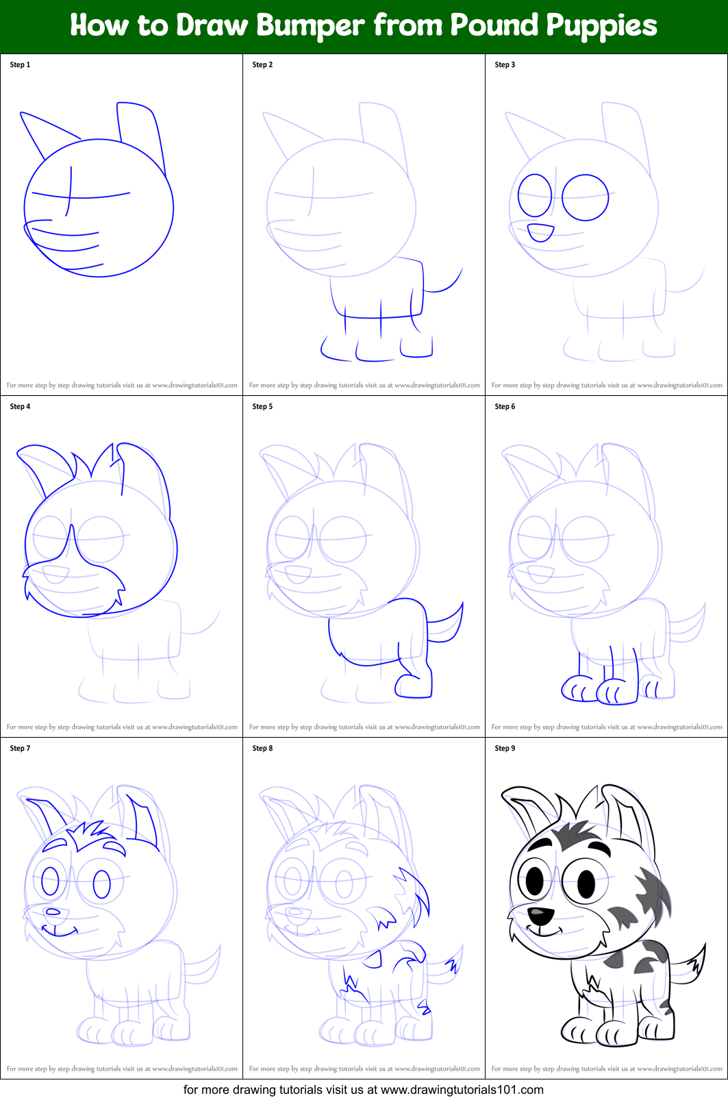 How to Draw Bumper from Pound Puppies Printable Step by Step