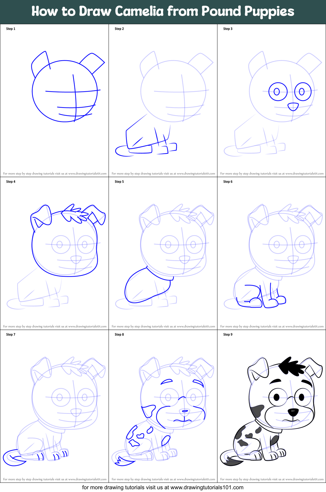 How to Draw Camelia from Pound Puppies Printable Step by Step
