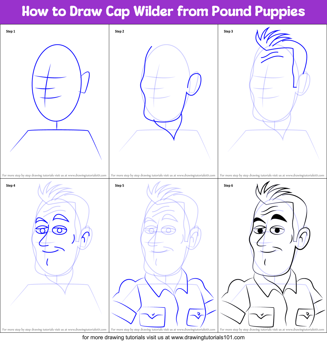 How to Draw Cap Wilder from Pound Puppies Printable Step by Step