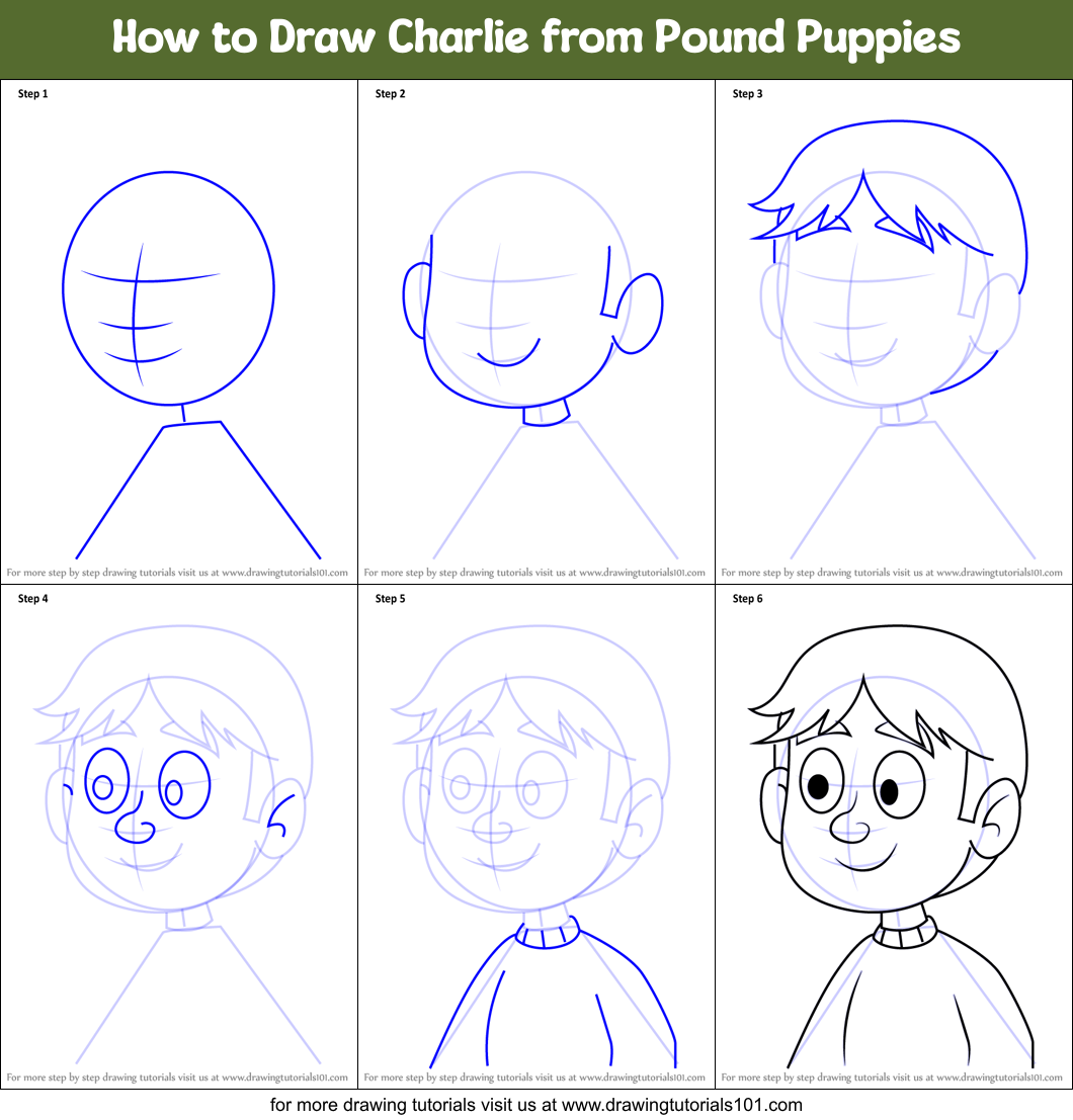 How to Draw Charlie from Pound Puppies Printable Step by Step