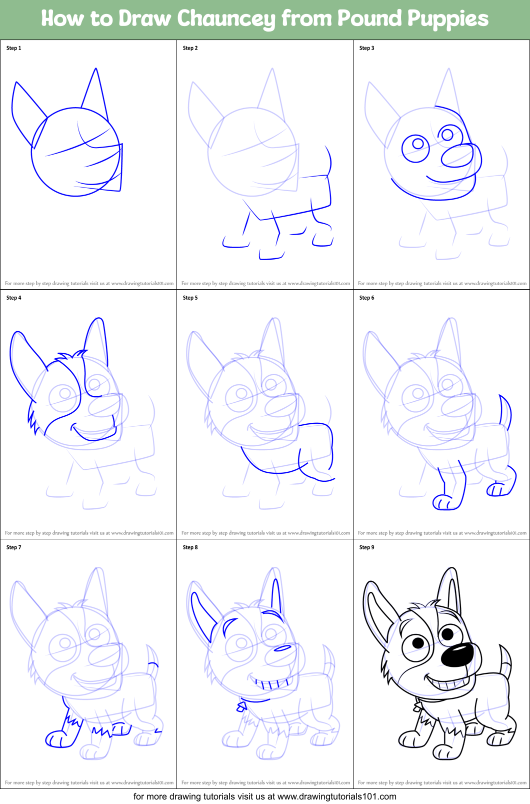 How to Draw Chauncey from Pound Puppies Printable Step by Step