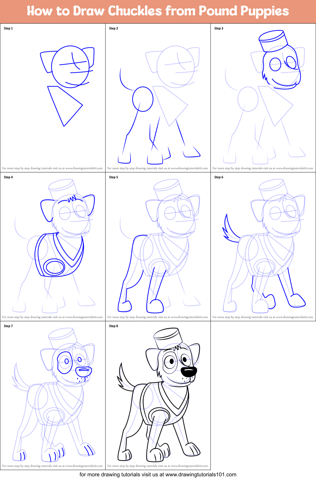 How to Draw Chuckles from Pound Puppies Printable Step by Step