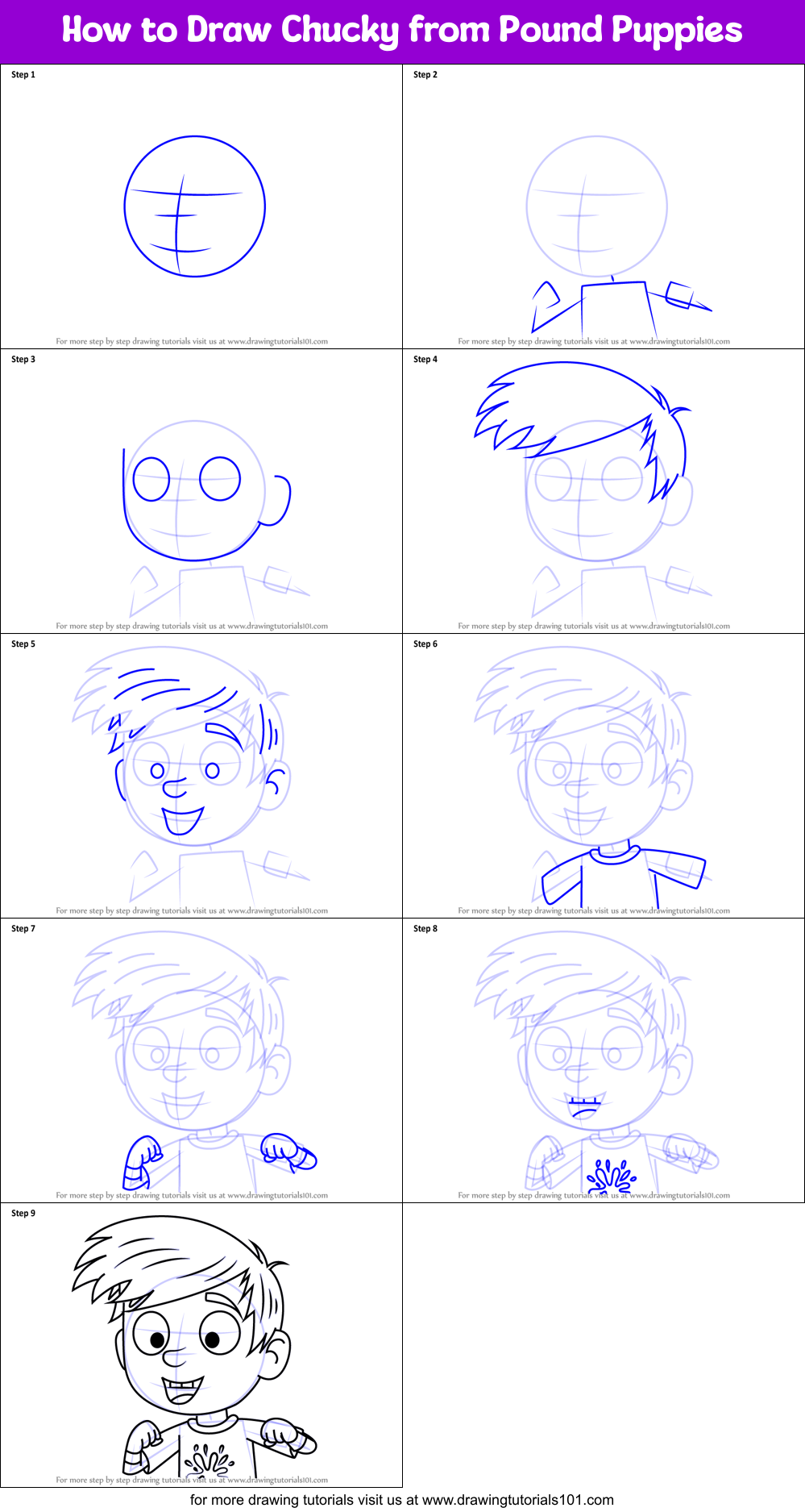 How to Draw Chucky from Pound Puppies Printable Step by Step