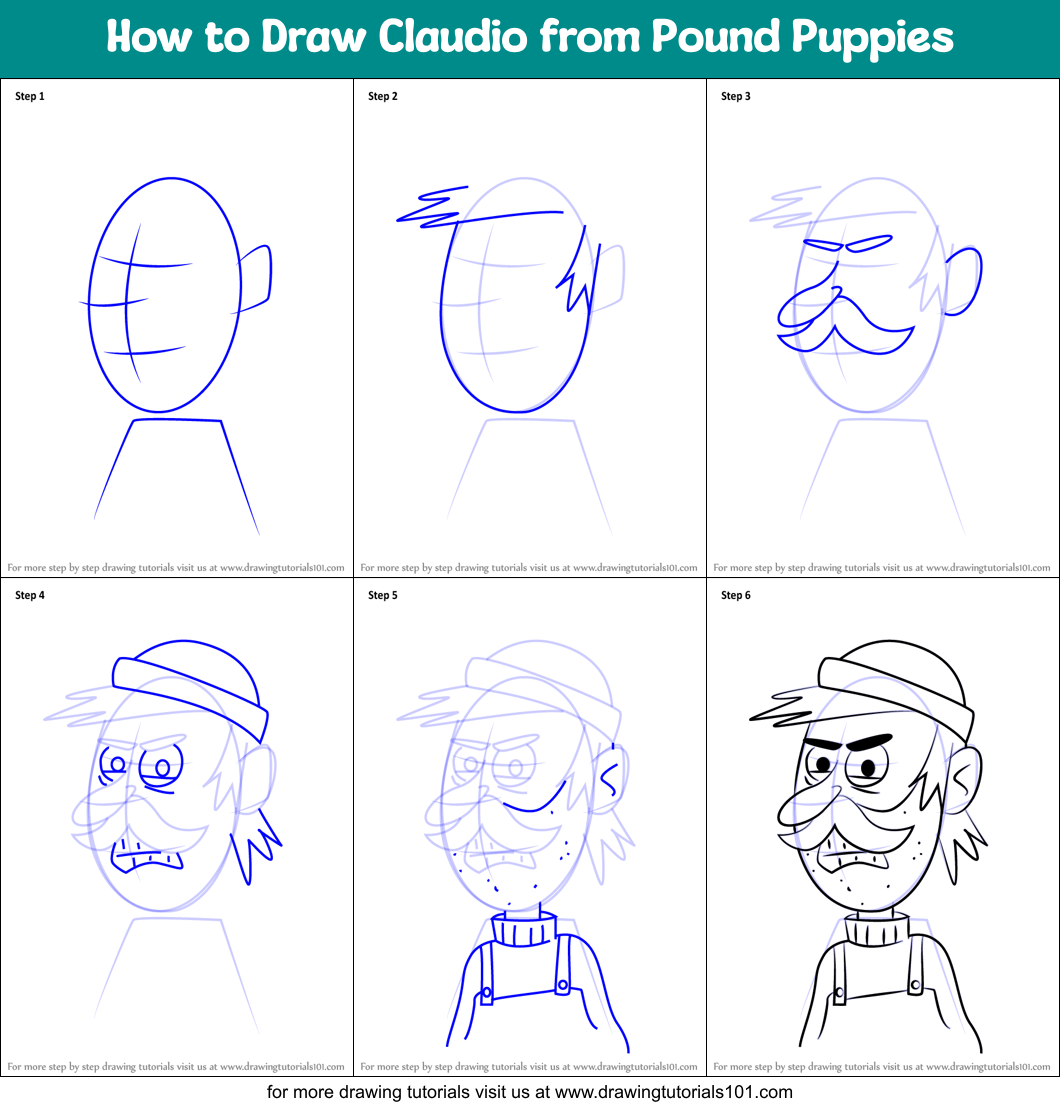 How to Draw Claudio from Pound Puppies Printable Step by Step