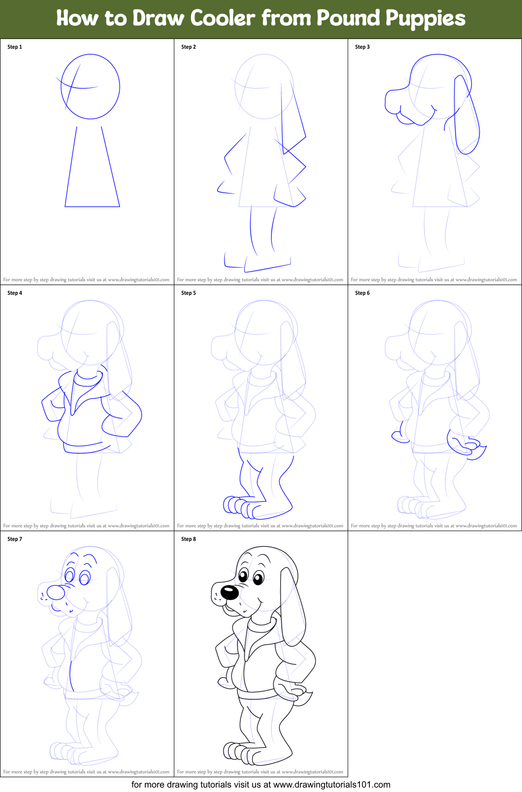 How to Draw Cooler from Pound Puppies Printable Step by Step