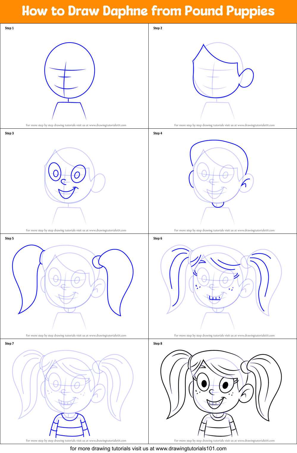 How to Draw Daphne from Pound Puppies Printable Step by Step
