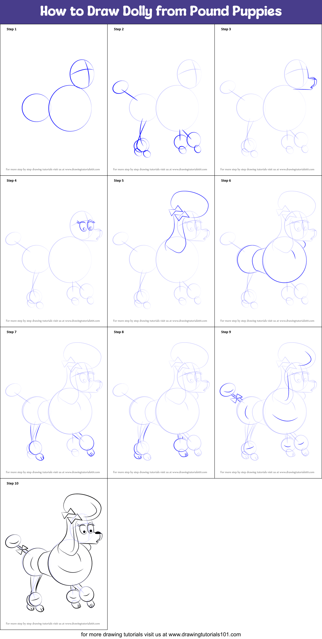 How to Draw Dolly from Pound Puppies Printable Step by Step