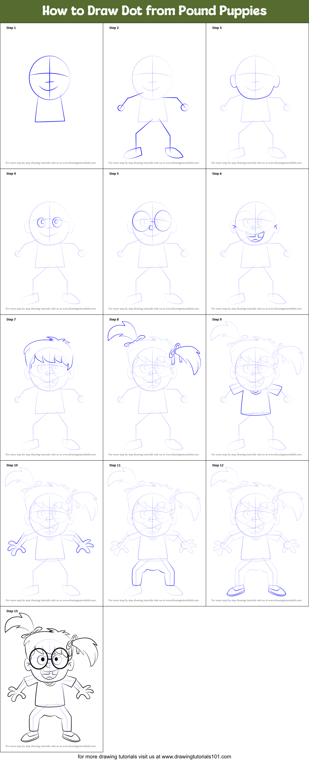 How to Draw Dot from Pound Puppies Printable Step by Step