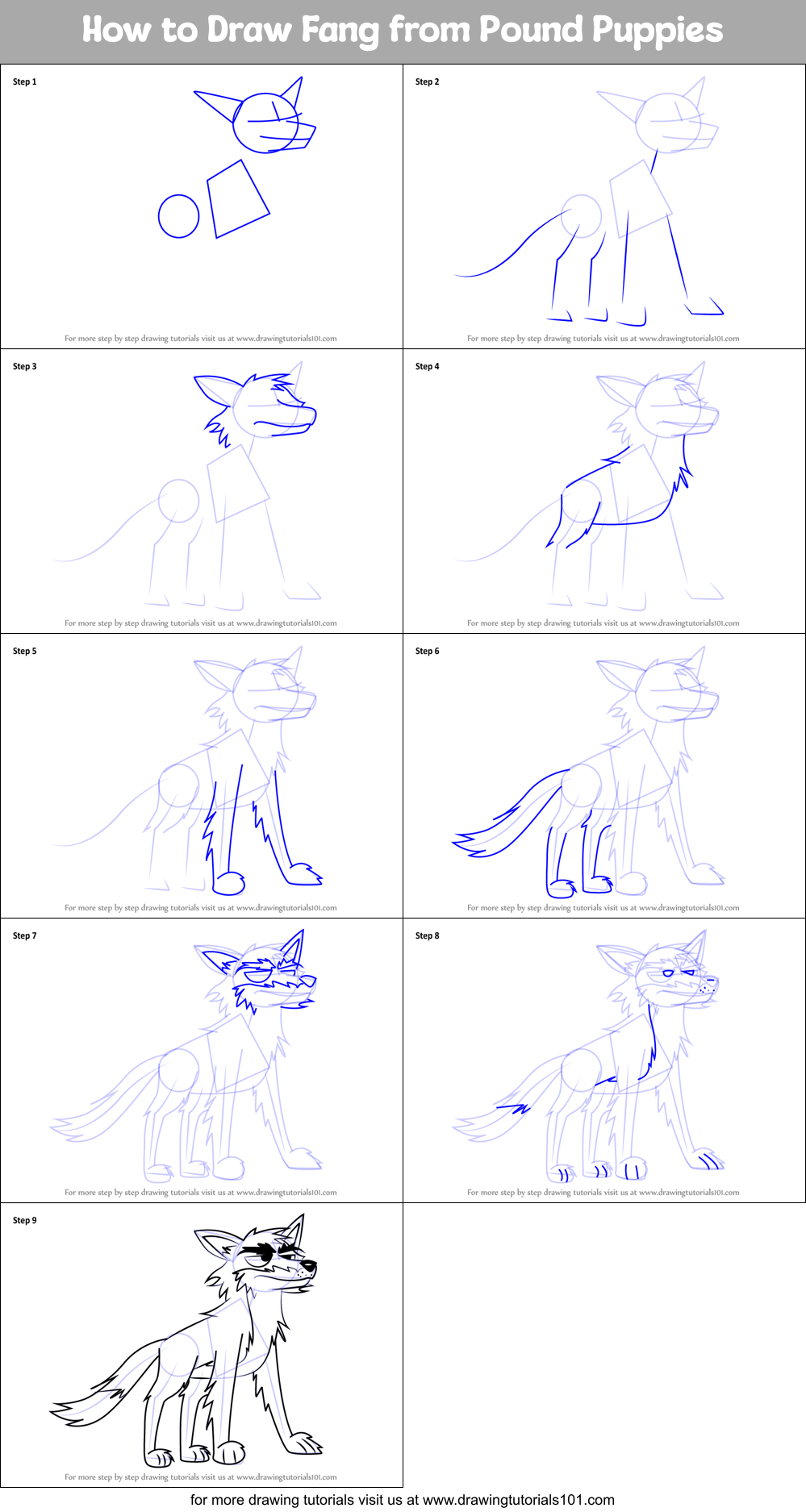 How to Draw Fang from Pound Puppies Printable Step by Step