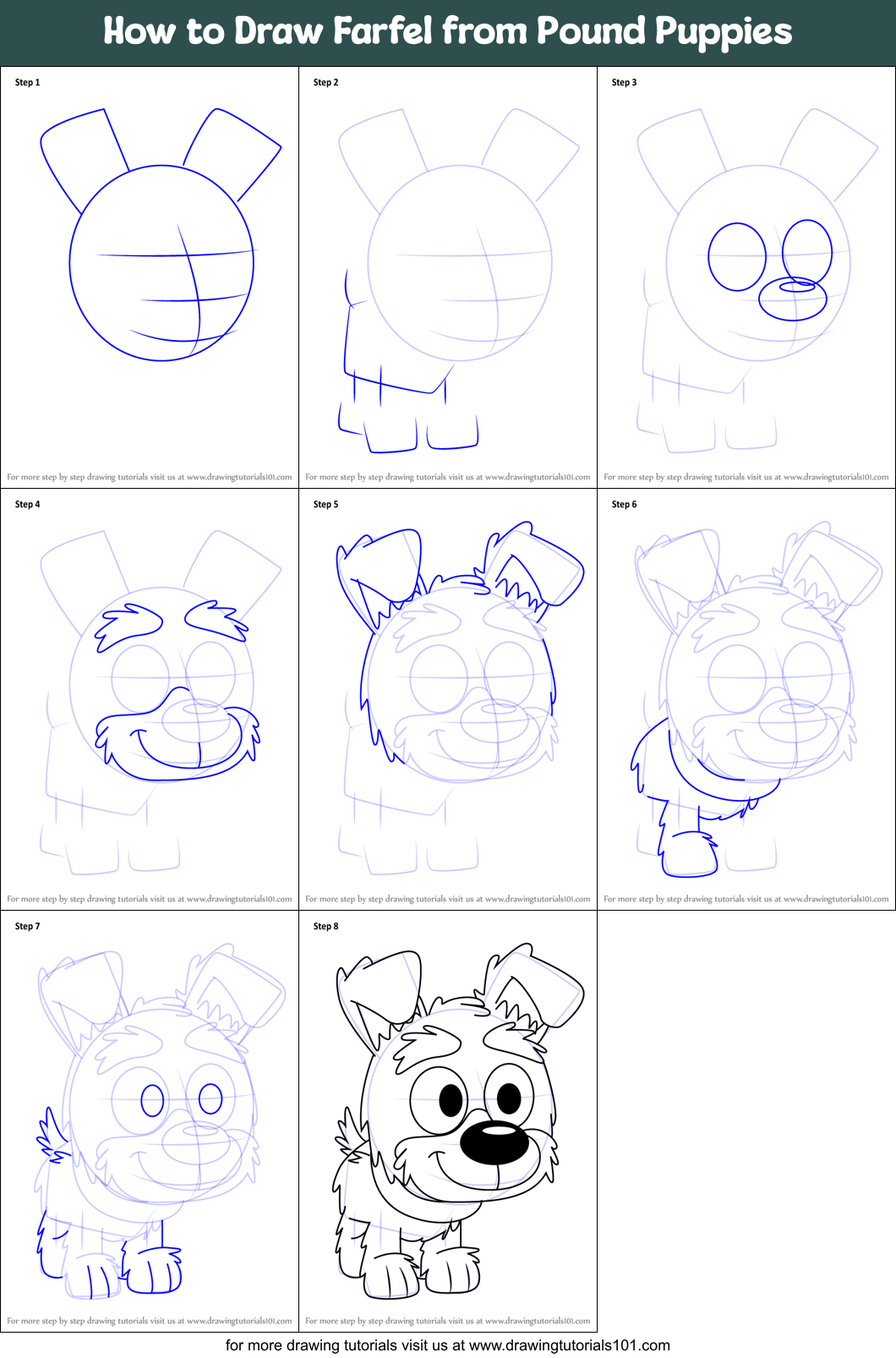 How to Draw Farfel from Pound Puppies Printable Step by Step