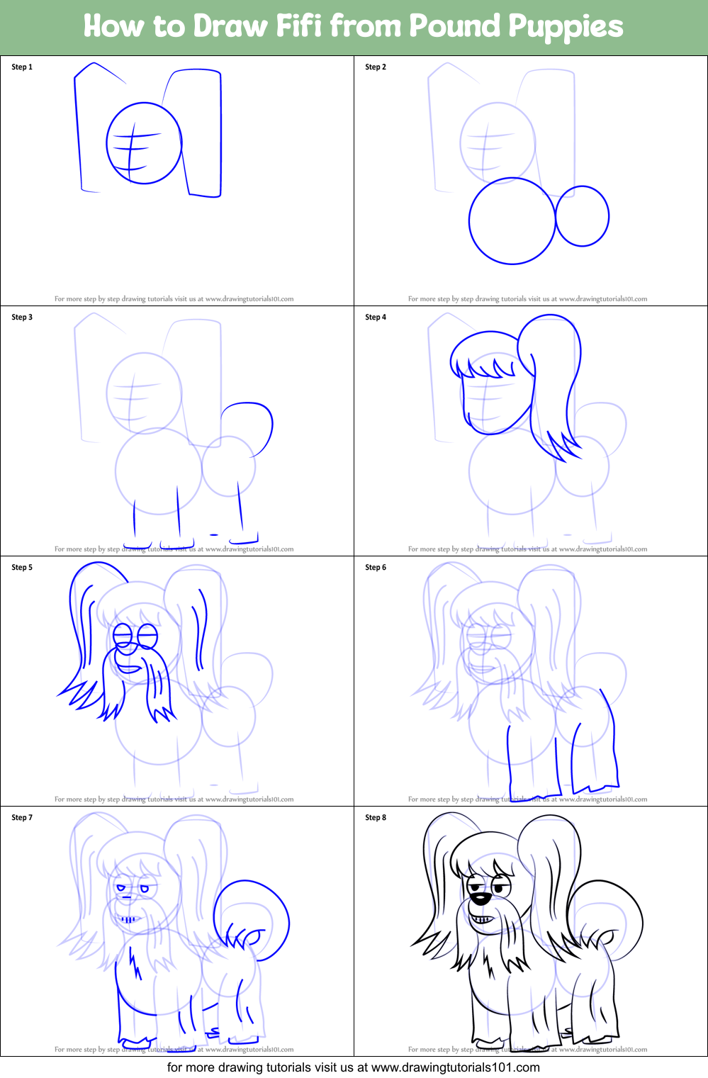 How to Draw Fifi from Pound Puppies Printable Step by Step