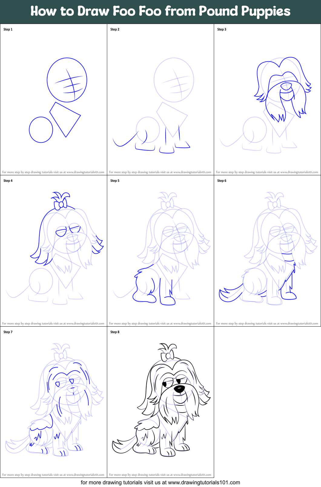 How to Draw Foo Foo from Pound Puppies Printable Step by Step
