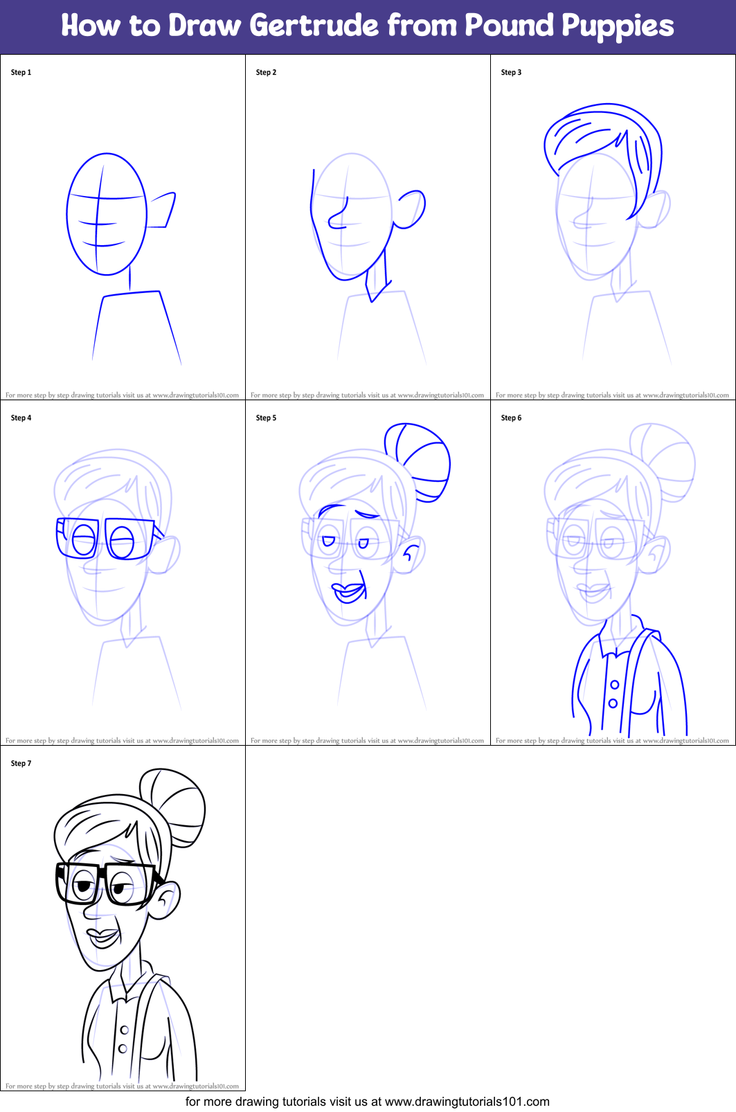 How to Draw Gertrude from Pound Puppies Printable Step by Step
