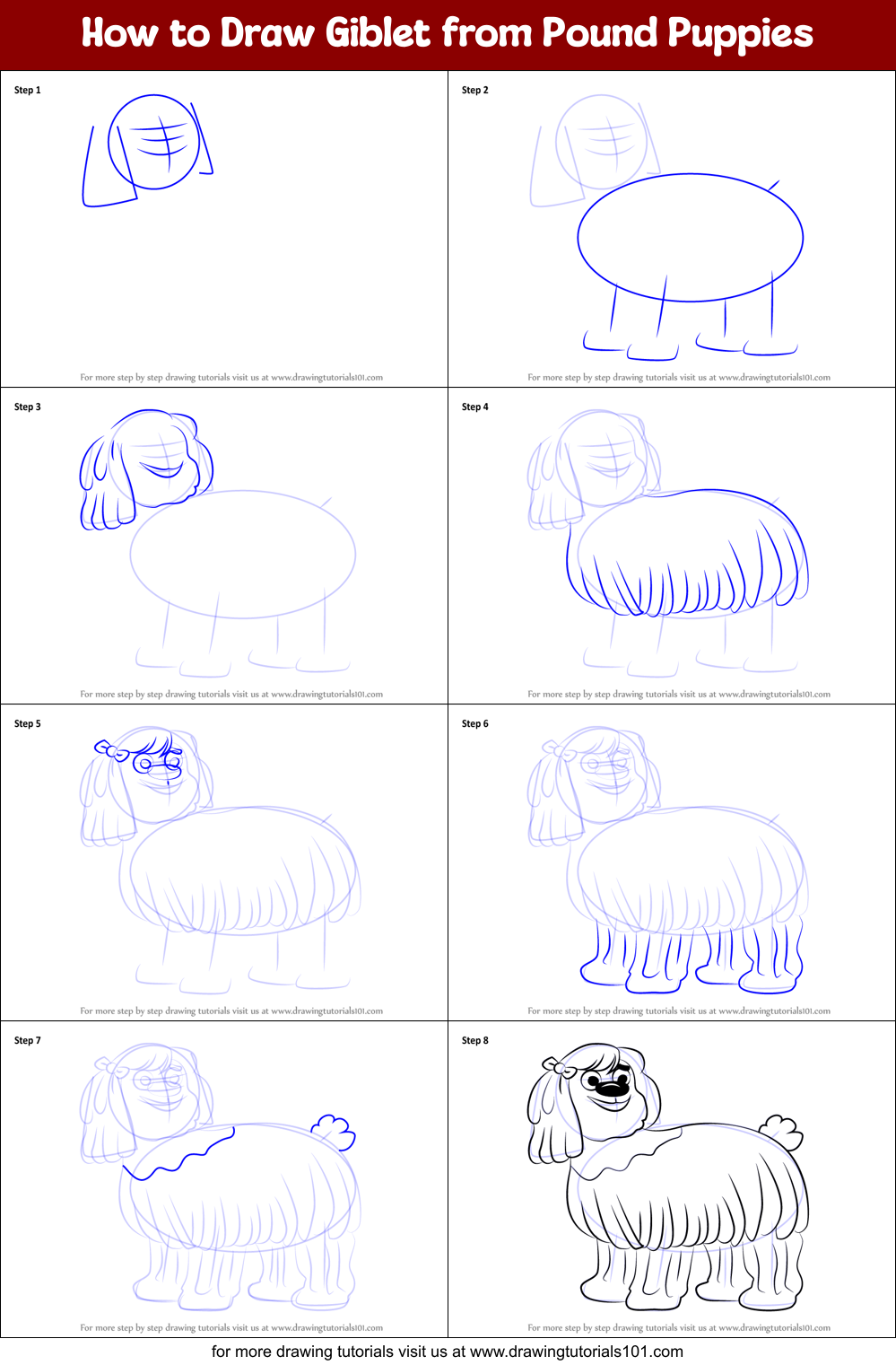 How to Draw Giblet from Pound Puppies Printable Step by Step