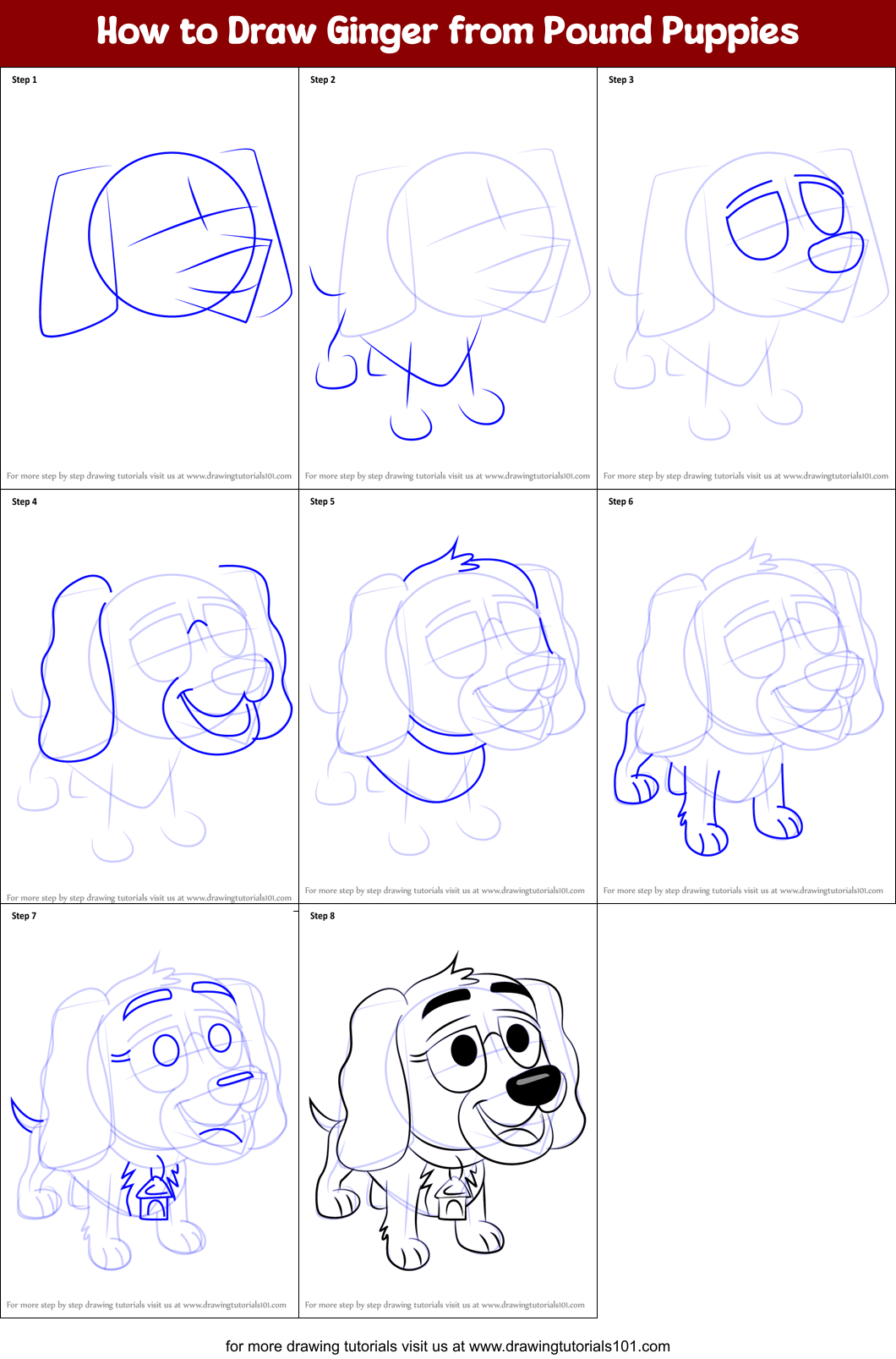 How to Draw Ginger from Pound Puppies Printable Step by Step