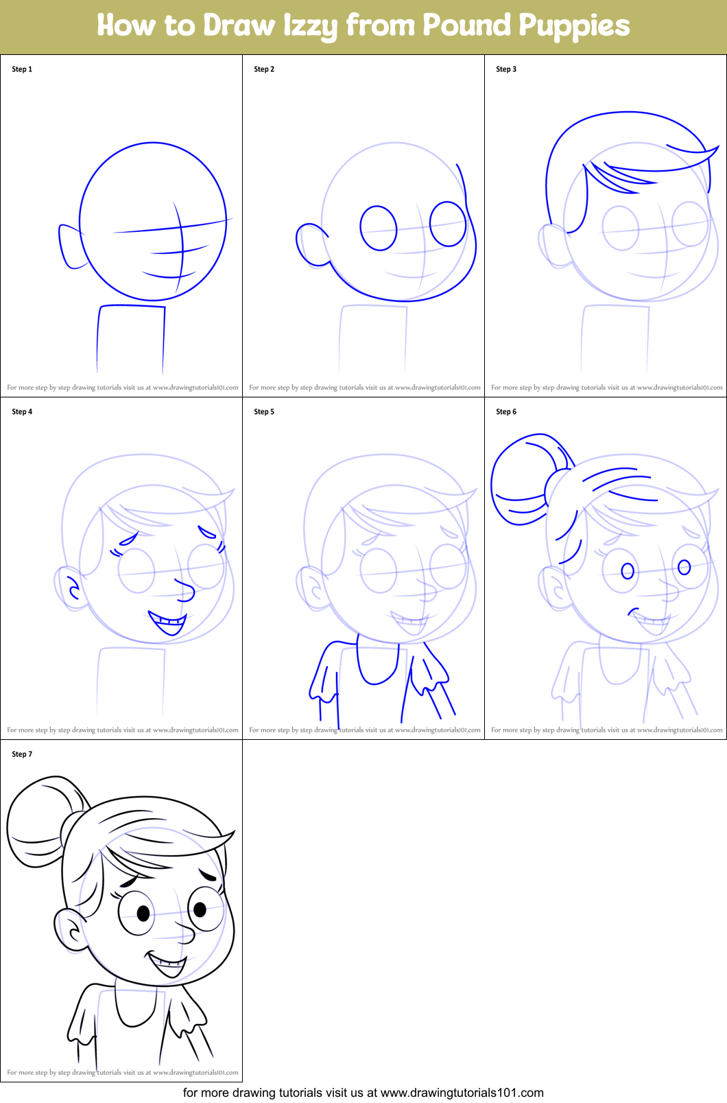 How to Draw Izzy from Pound Puppies Printable Step by Step