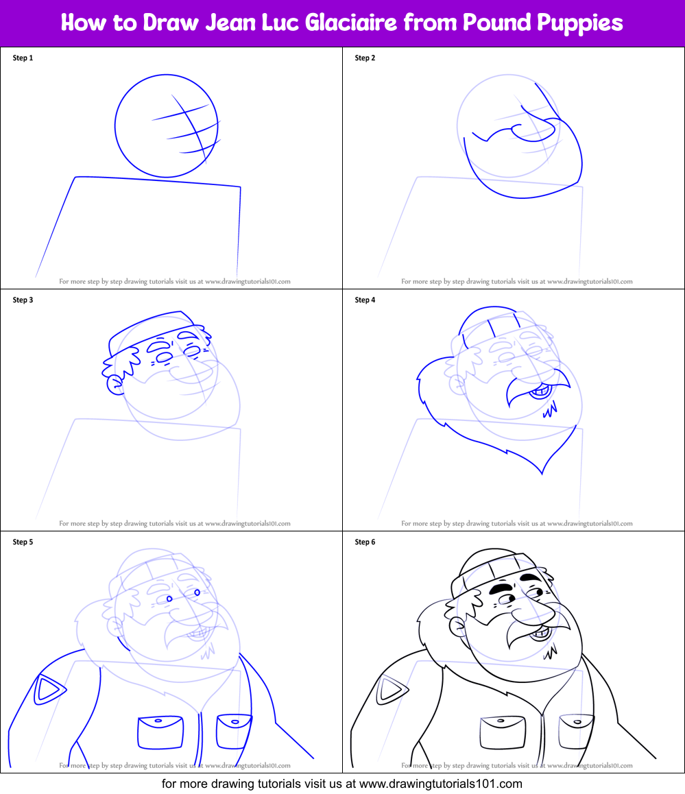 How to Draw Jean Luc Glaciaire from Pound Puppies Printable Step by Step