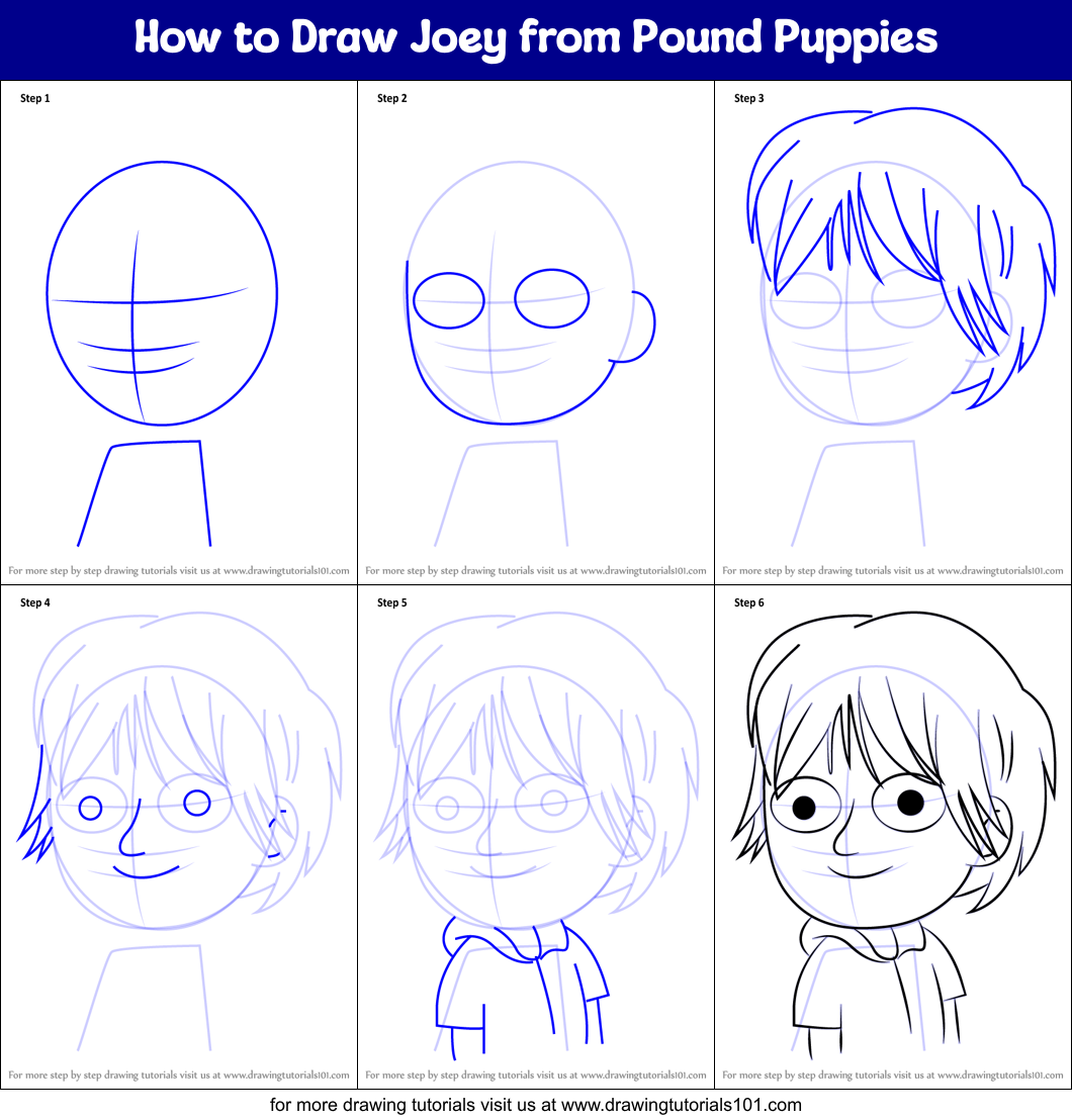 How to Draw Joey from Pound Puppies Printable Step by Step