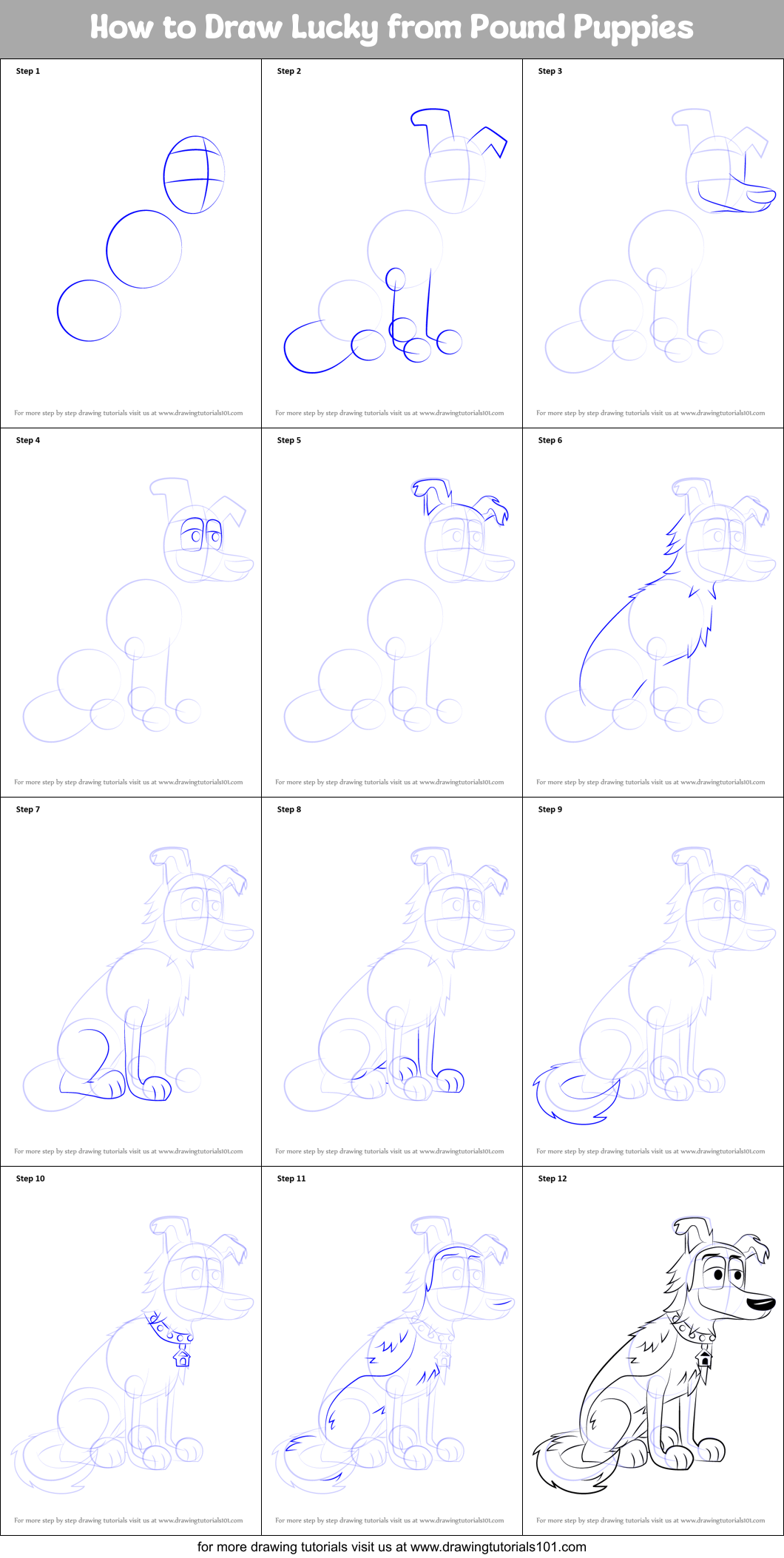 How to Draw Lucky from Pound Puppies Printable Step by Step