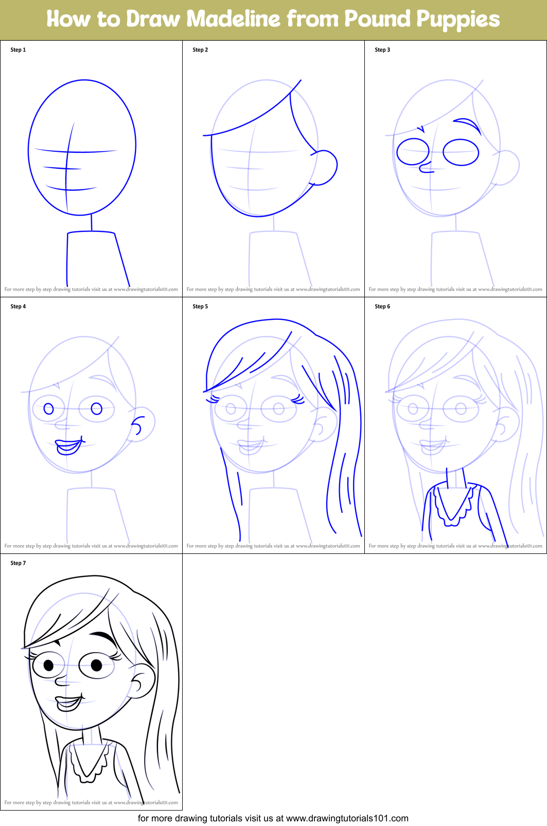 How to Draw Madeline from Pound Puppies Printable Step by Step