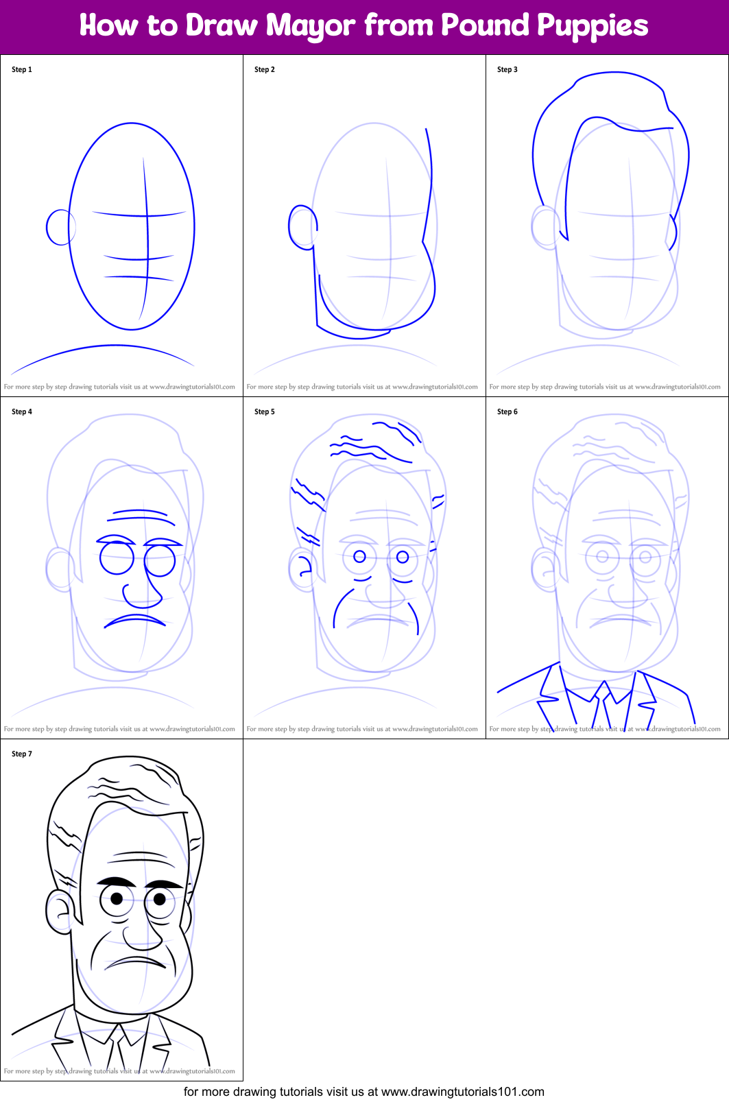 How to Draw Mayor from Pound Puppies Printable Step by Step