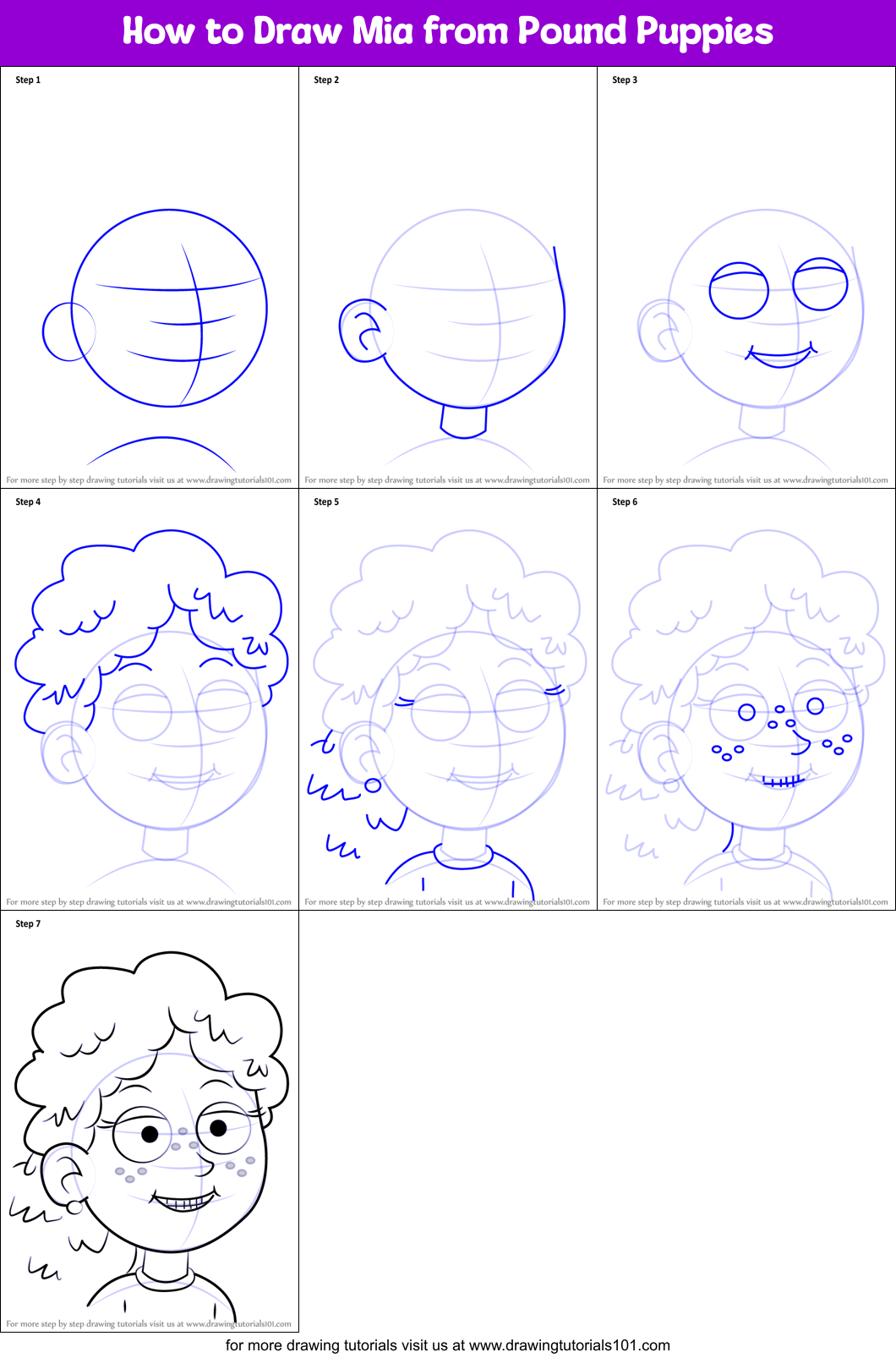 How to Draw Mia from Pound Puppies Printable Step by Step