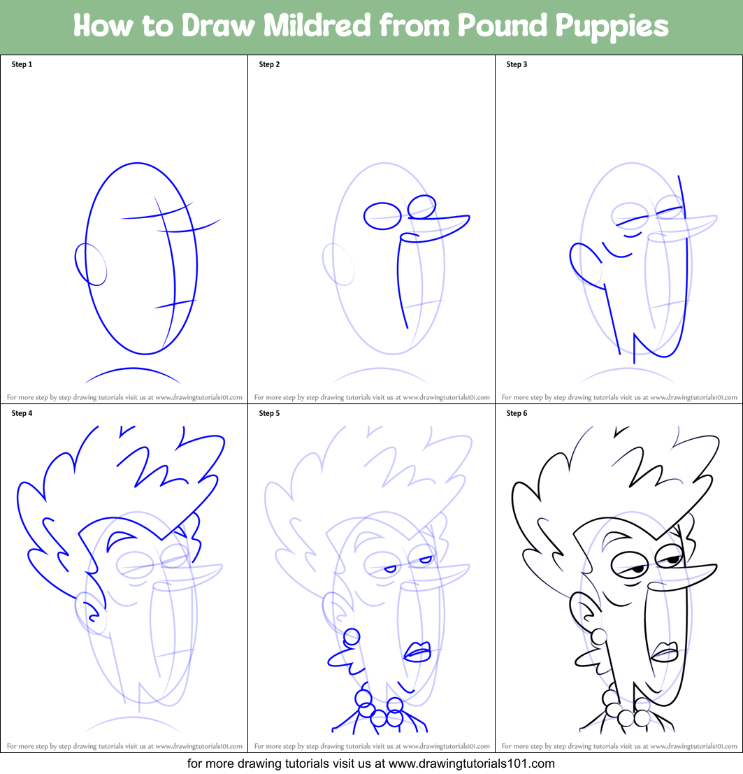 How to Draw Mildred from Pound Puppies Printable Step by Step