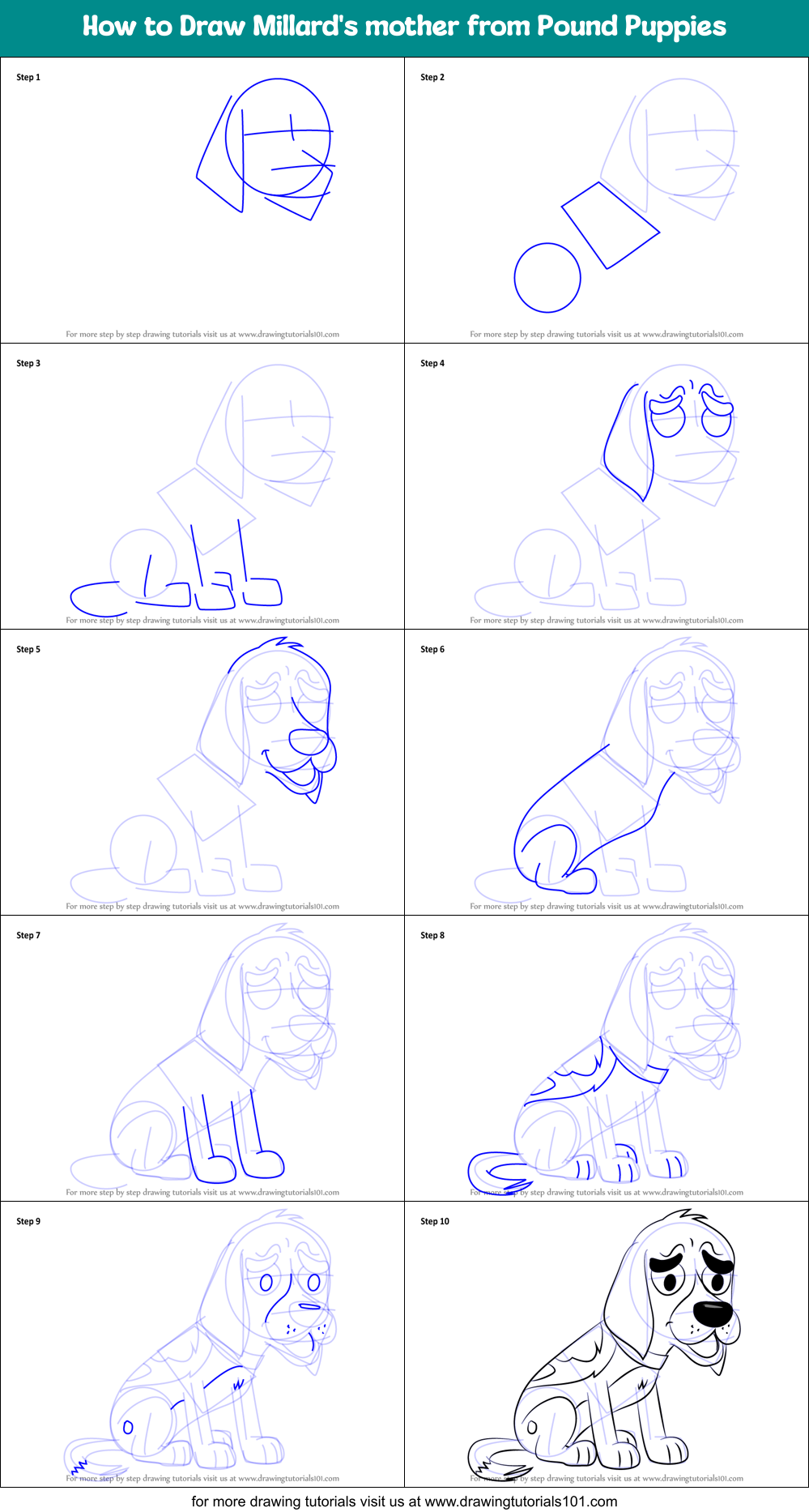 How to Draw Millard's mother from Pound Puppies Printable Step by Step