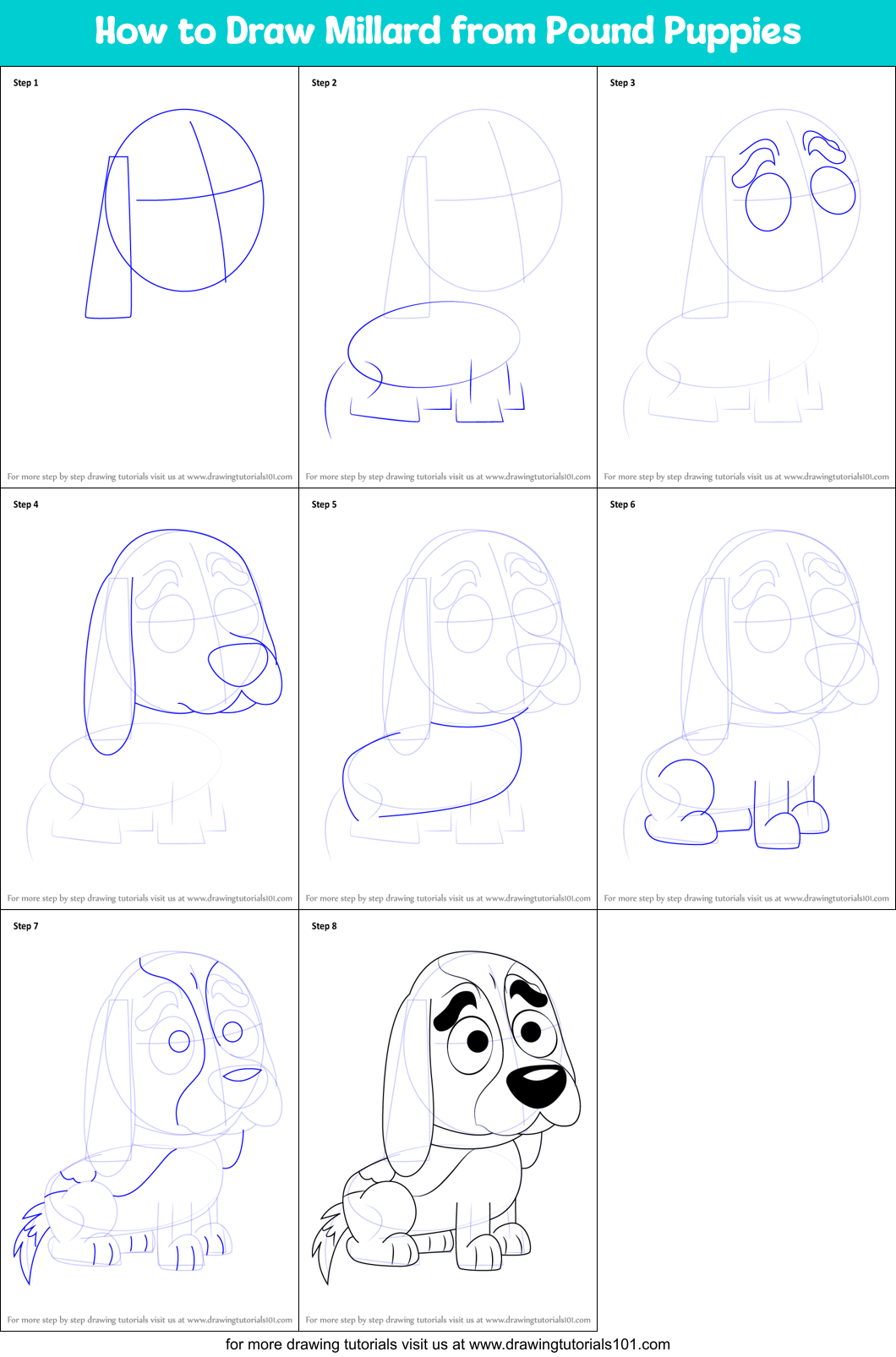 How to Draw Millard from Pound Puppies Printable Step by Step