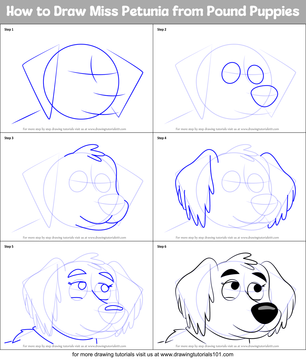 How to Draw Miss Petunia from Pound Puppies Printable Step by Step