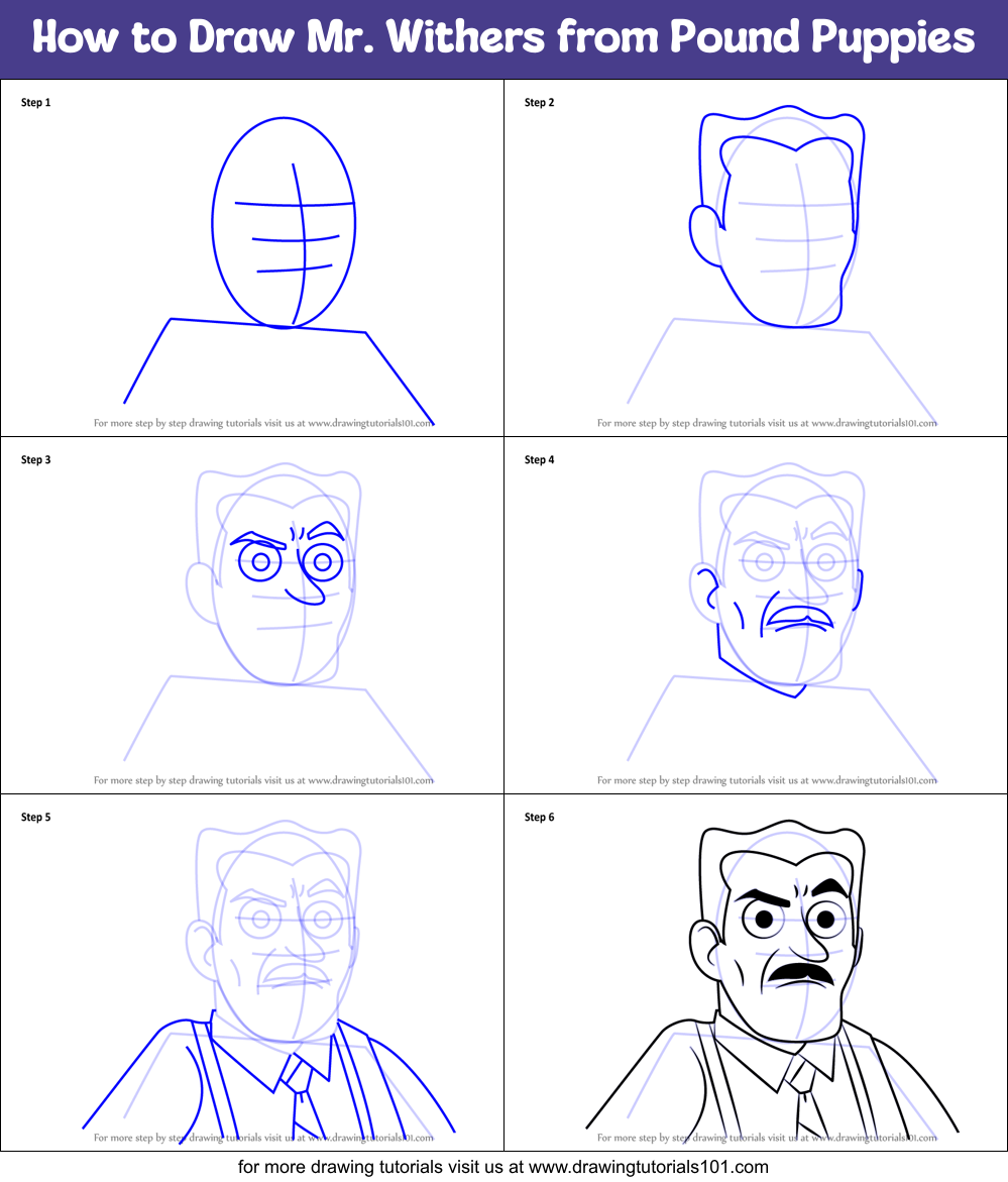 How to Draw Mr. Withers from Pound Puppies Printable Step by Step