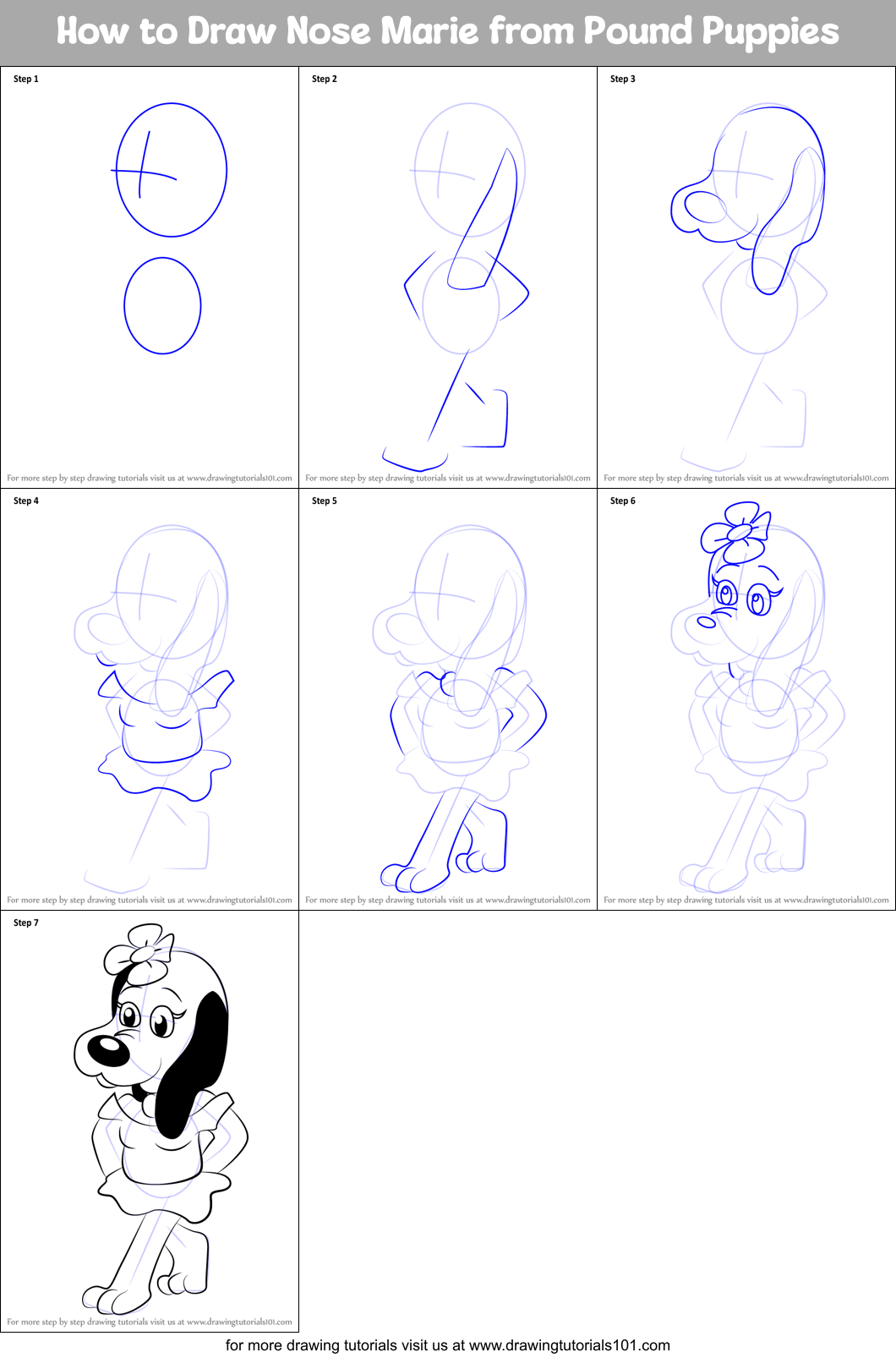 How to Draw Nose Marie from Pound Puppies Printable Step by Step