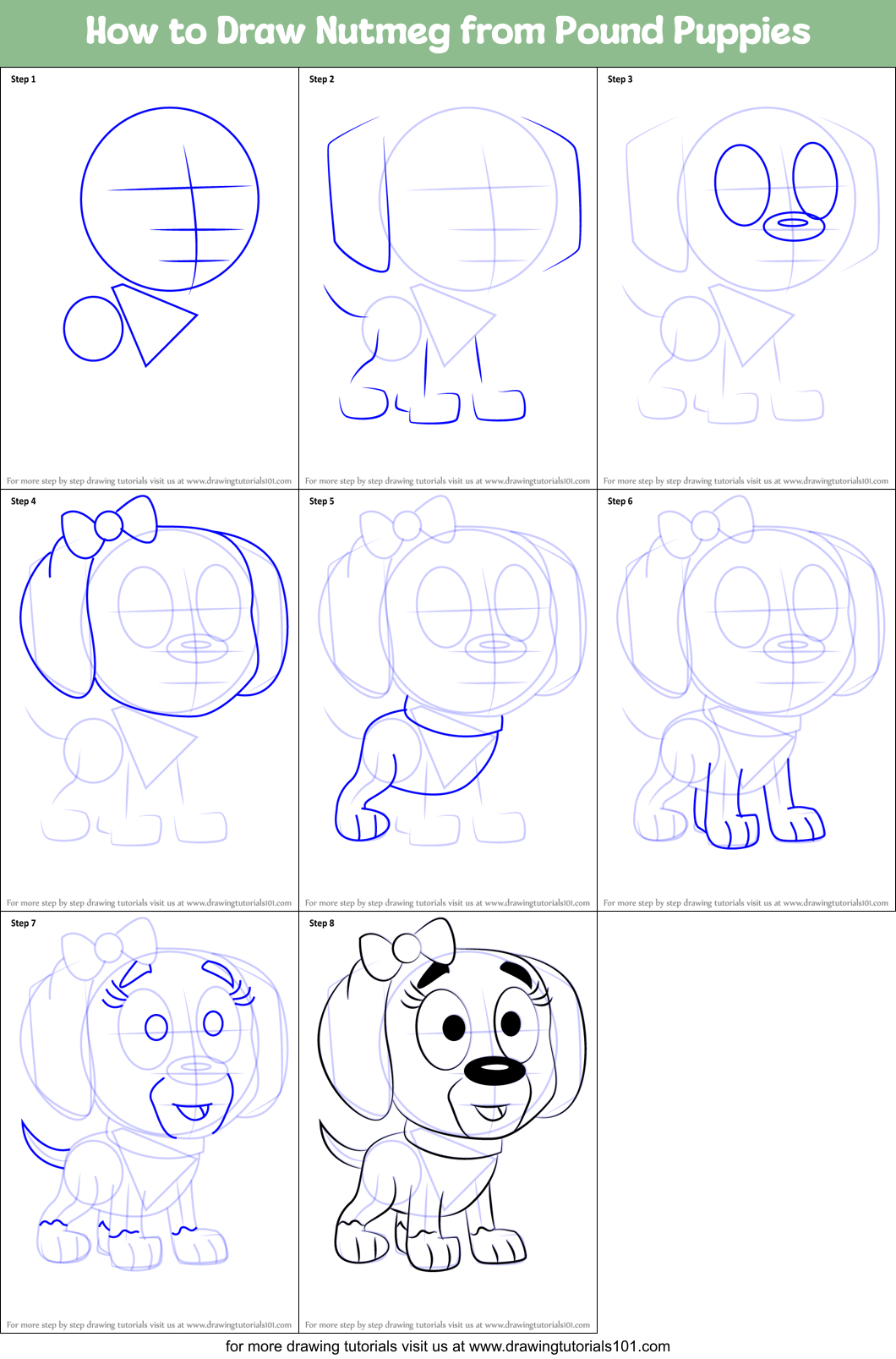 How to Draw Nutmeg from Pound Puppies Printable Step by Step