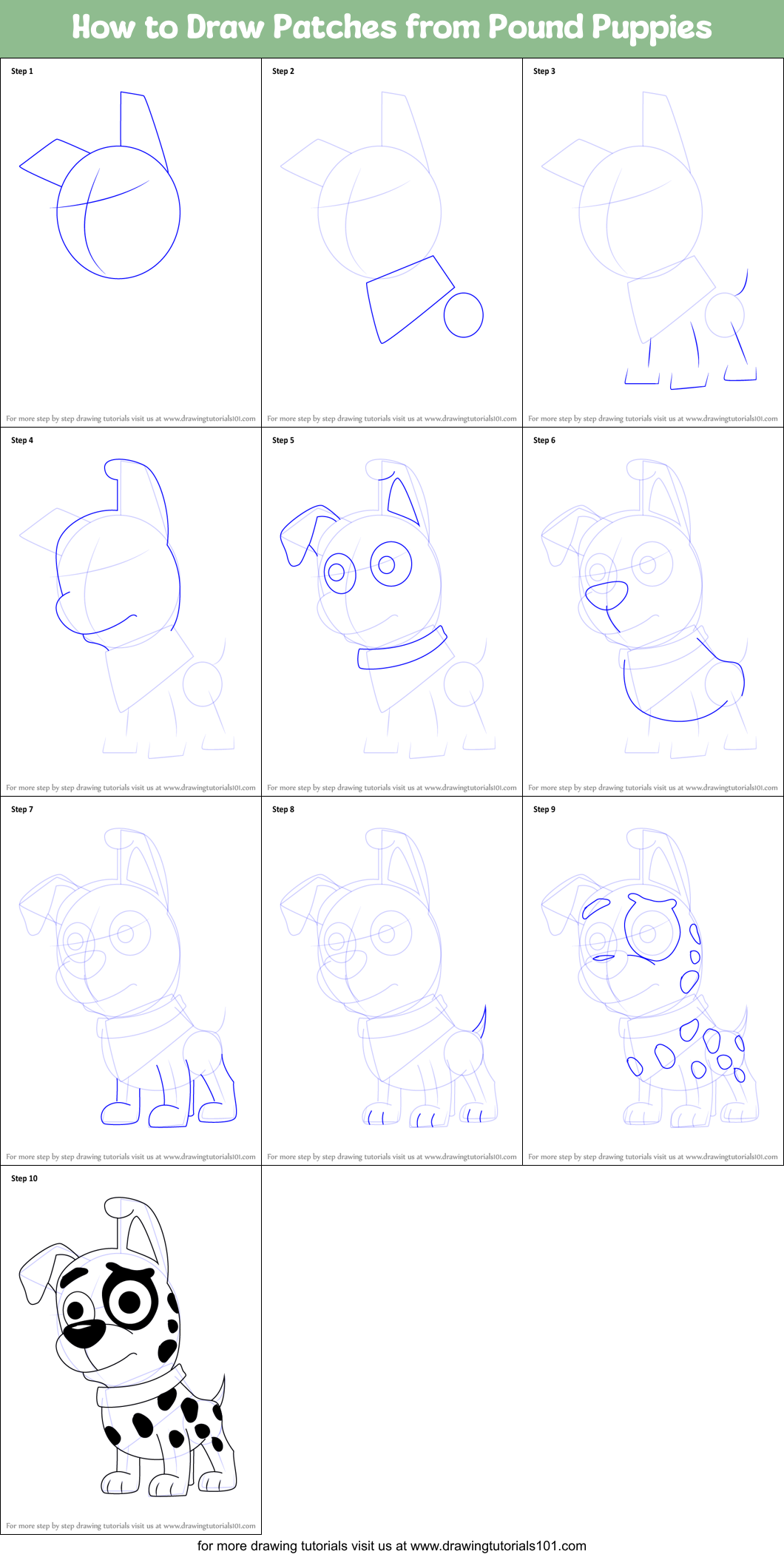 How to Draw Patches from Pound Puppies Printable Step by Step