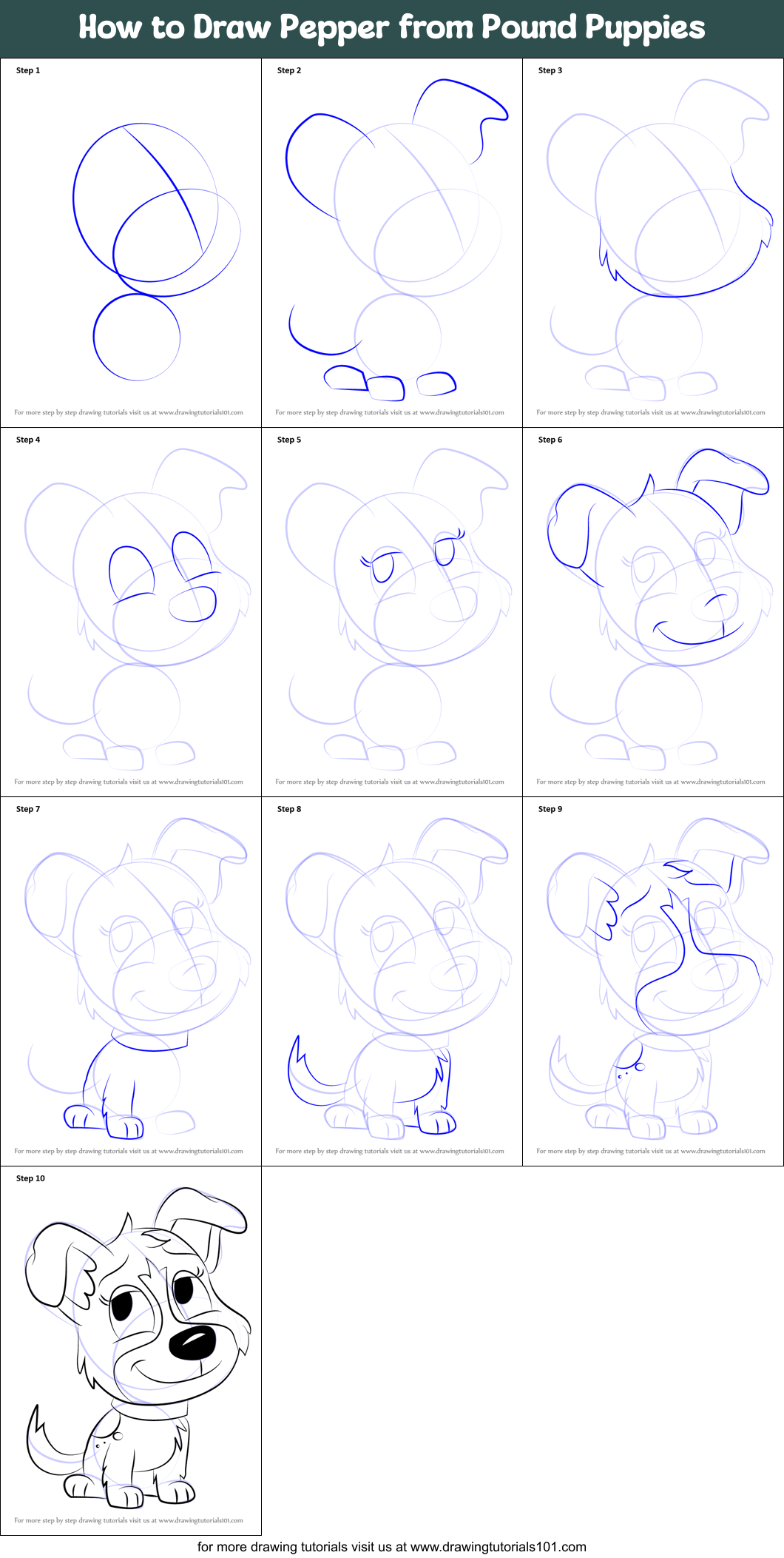 How to Draw Pepper from Pound Puppies (Pound Puppies) Step by Step ...