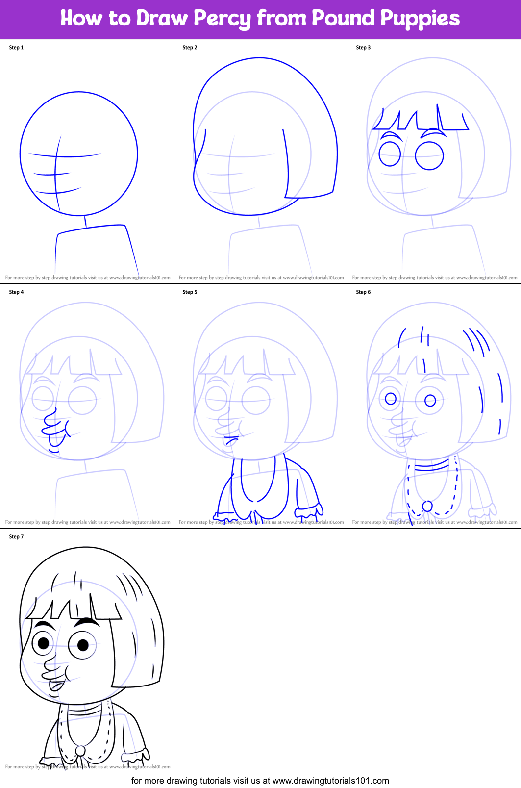 How to Draw Percy from Pound Puppies Printable Step by Step