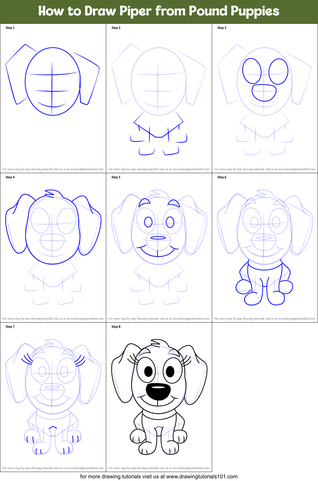 How to Draw Piper from Pound Puppies Printable Step by Step