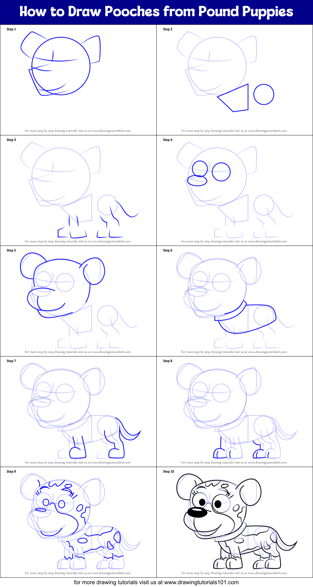 How to Draw Pooches from Pound Puppies Printable Step by Step