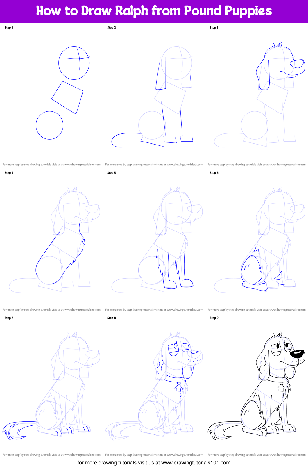 How to Draw Ralph from Pound Puppies Printable Step by Step