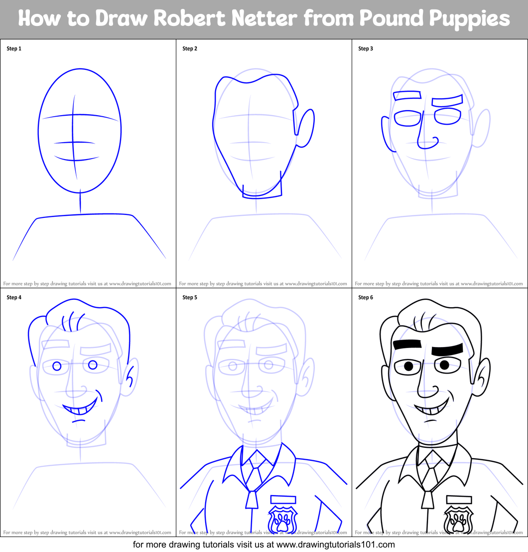 How to Draw Robert Netter from Pound Puppies Printable Step by Step