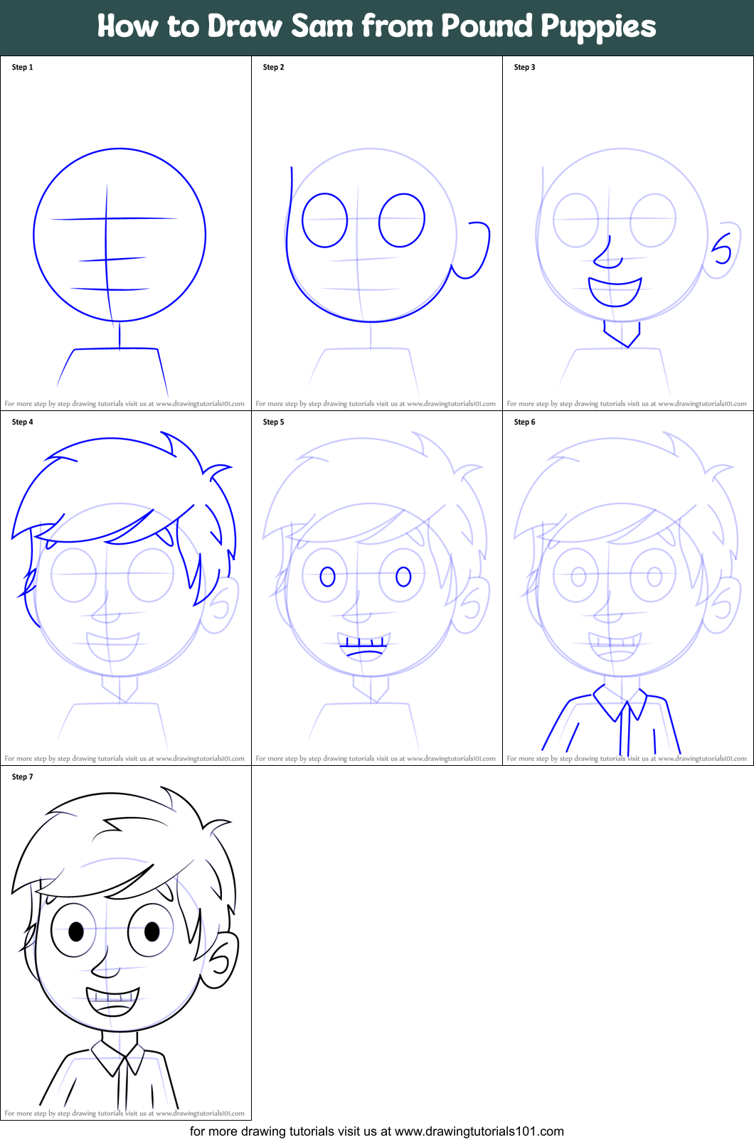 How to Draw Sam from Pound Puppies Printable Step by Step