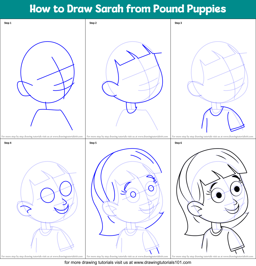 How to Draw Sarah from Pound Puppies Printable Step by Step
