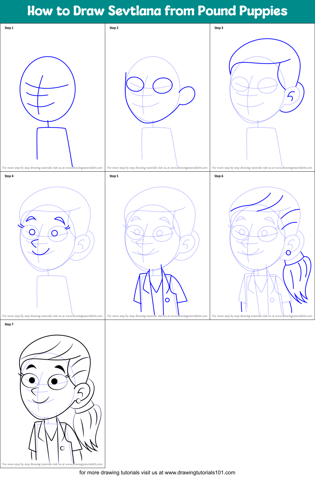 How to Draw Sevtlana from Pound Puppies Printable Step by Step